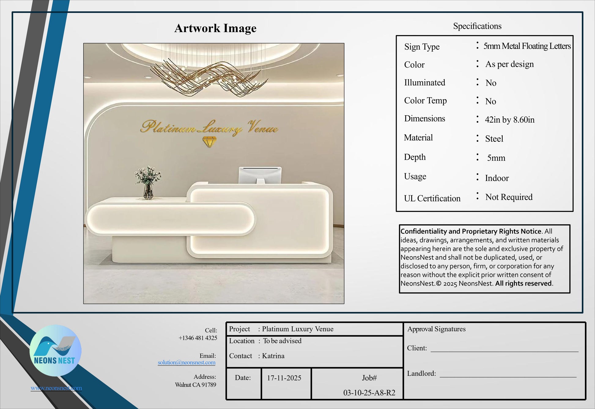 Platinum Luxury Venue 5mm Metal Sign - Neonsnest.com