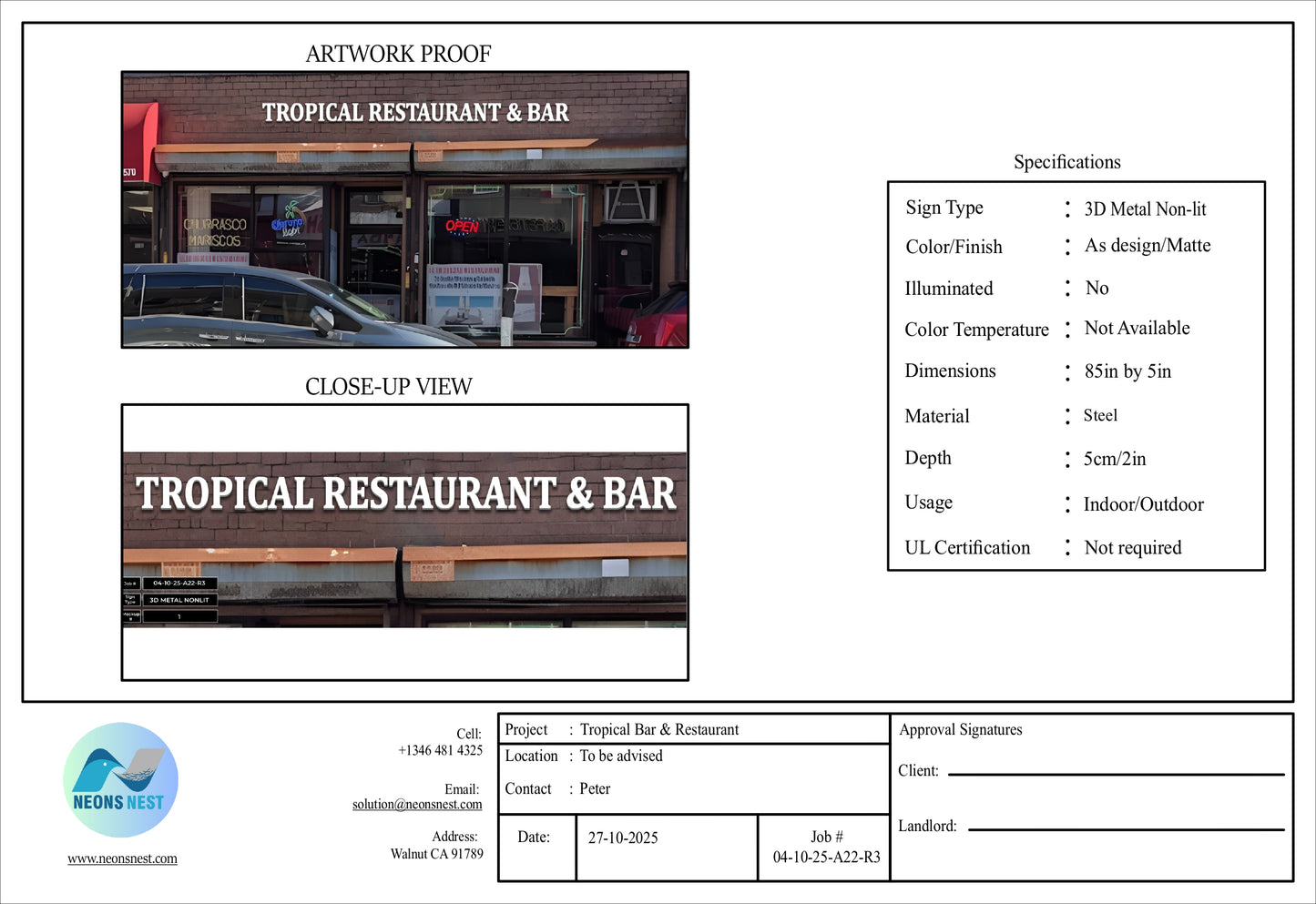 Tropical Bar And Restaurant Sign