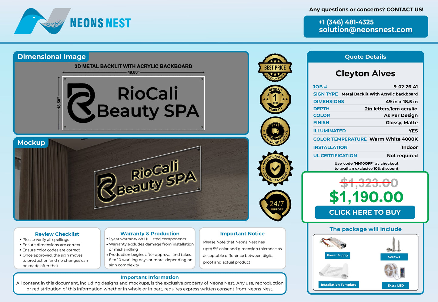 RioCali Beauty SPA 3D Metal Back-Lit