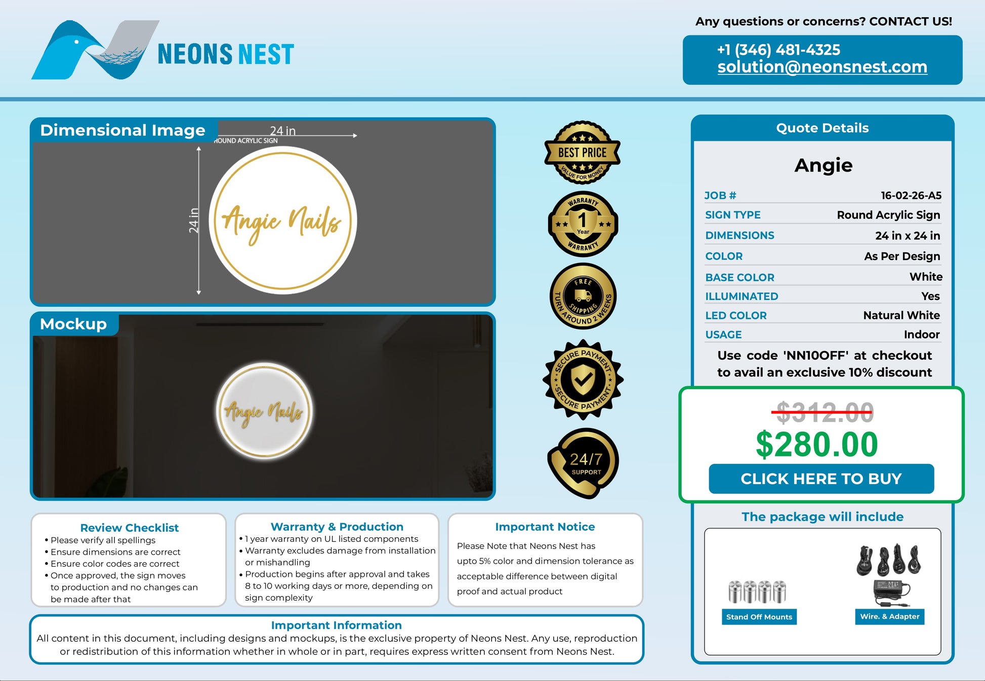 Angie Nails Round Acrylic Sign - Neonsnest.com
