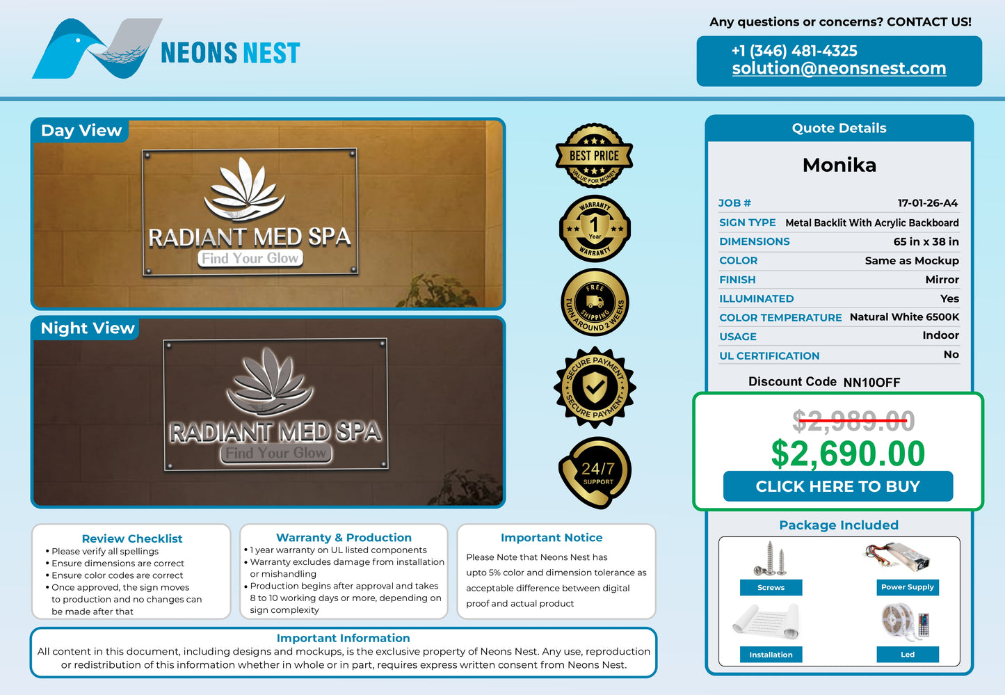 Radiant med spa 3D Metal Backlit