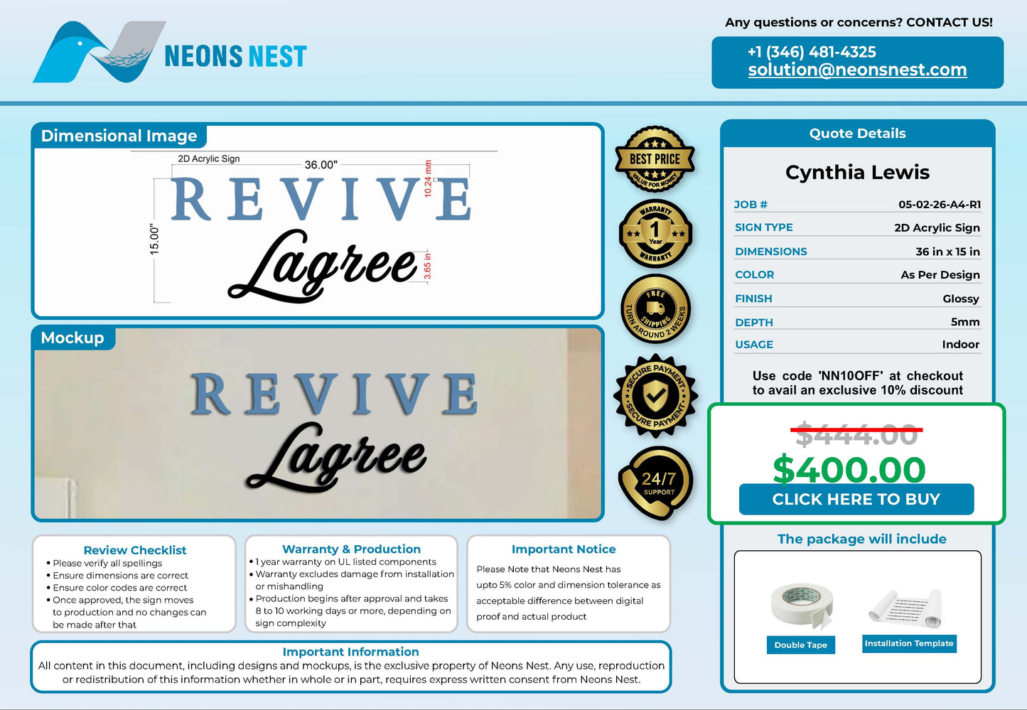 Revive Lagree 2D Acrylic Sign