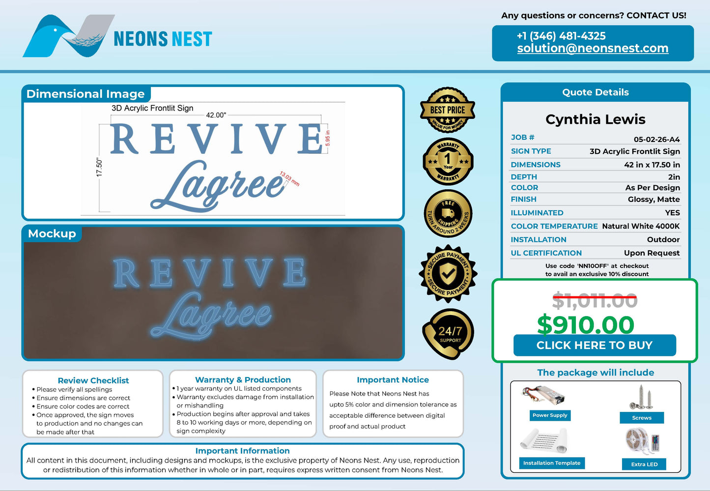 Revive Lagree 3D Acrylic Frontlit Sign