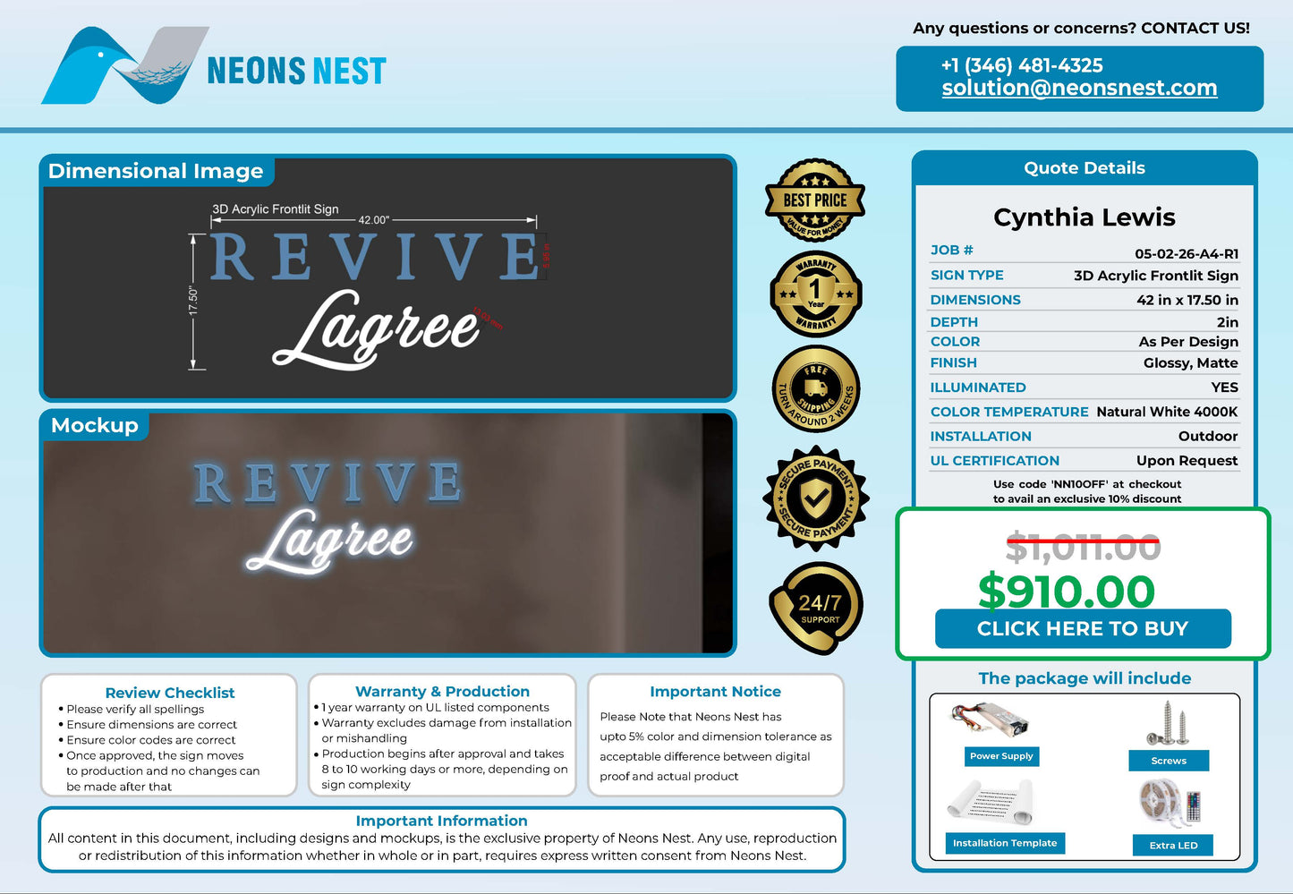 Revive Lagree 3D Acrylic Frontlit Sign