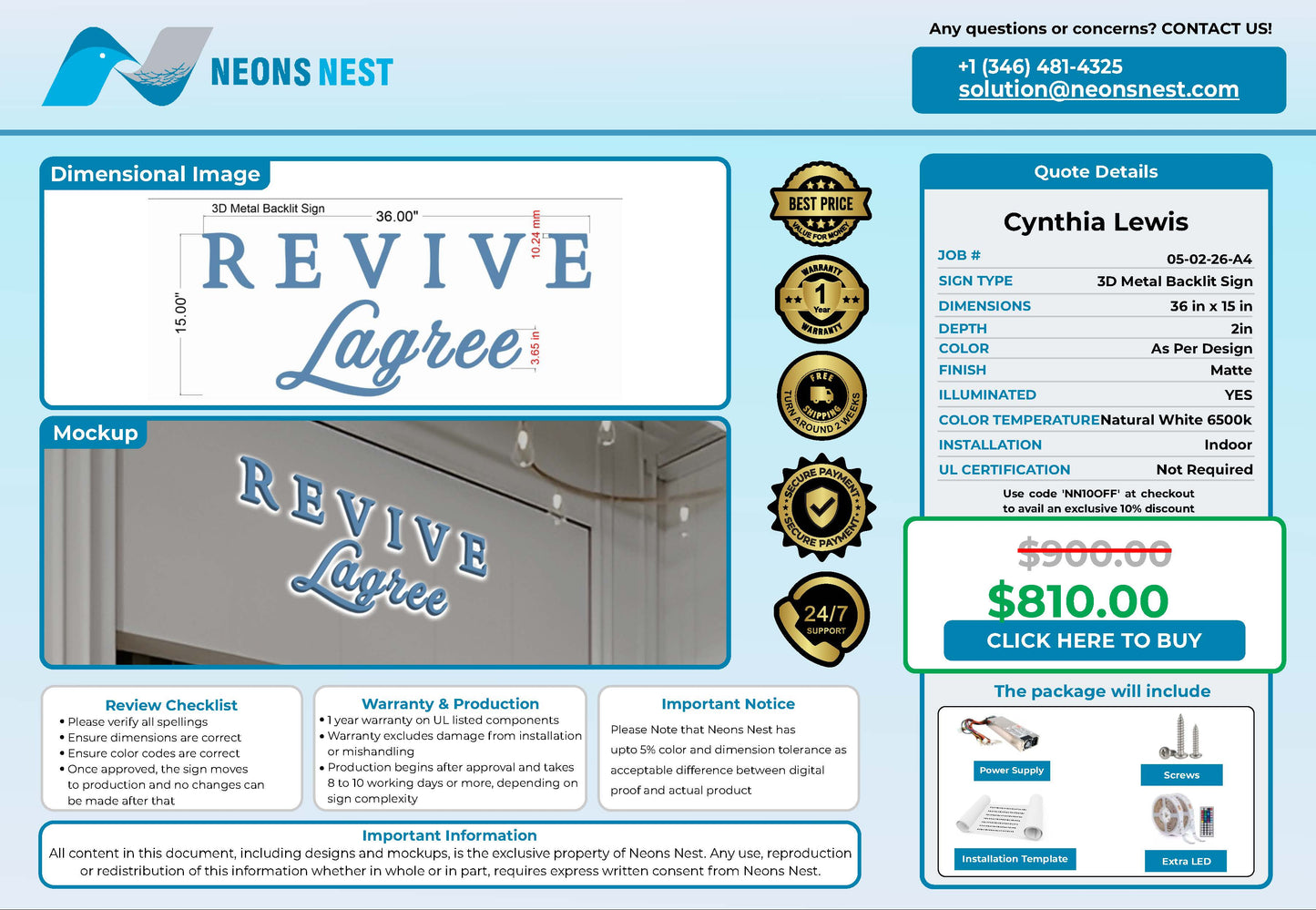 Revive Lagree 3D Metal Backlit Sign