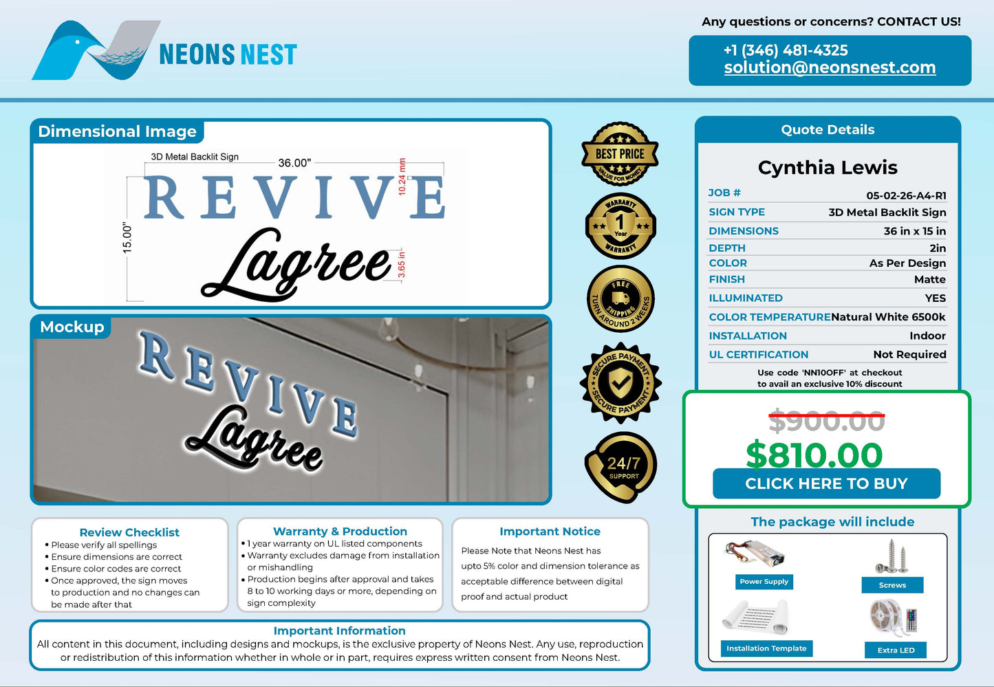 Revive Lagree 3D Metal Backlit SIgn