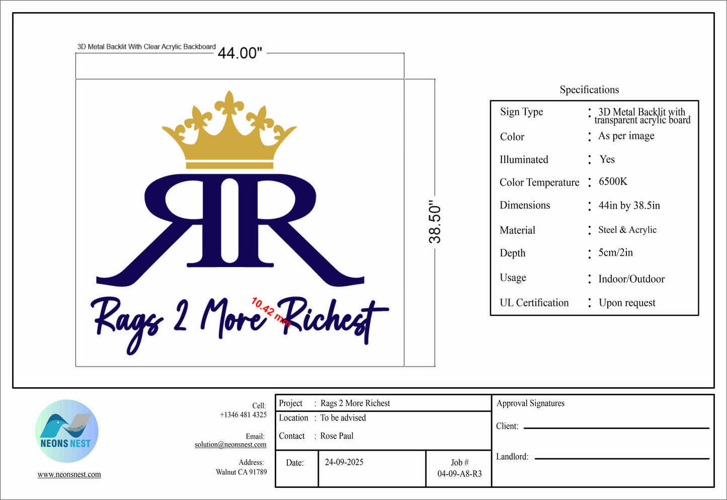 Rags 2 More Richest – Custom 3D Metal Backlit Sign