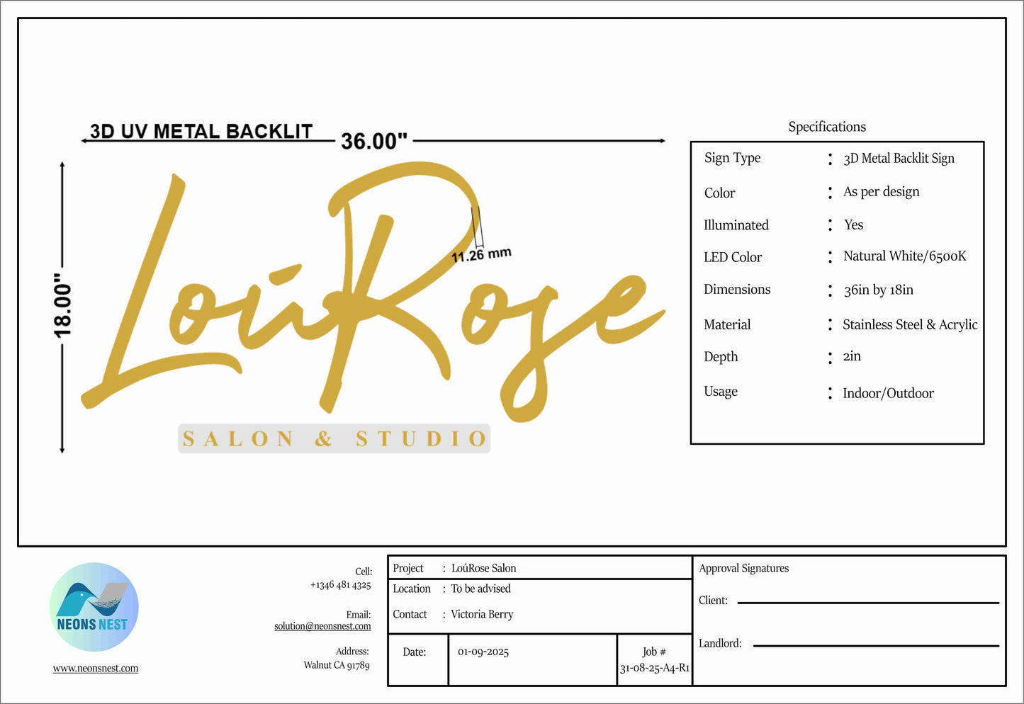 3D Metal Back-Lit Sign For LoúRose Salon