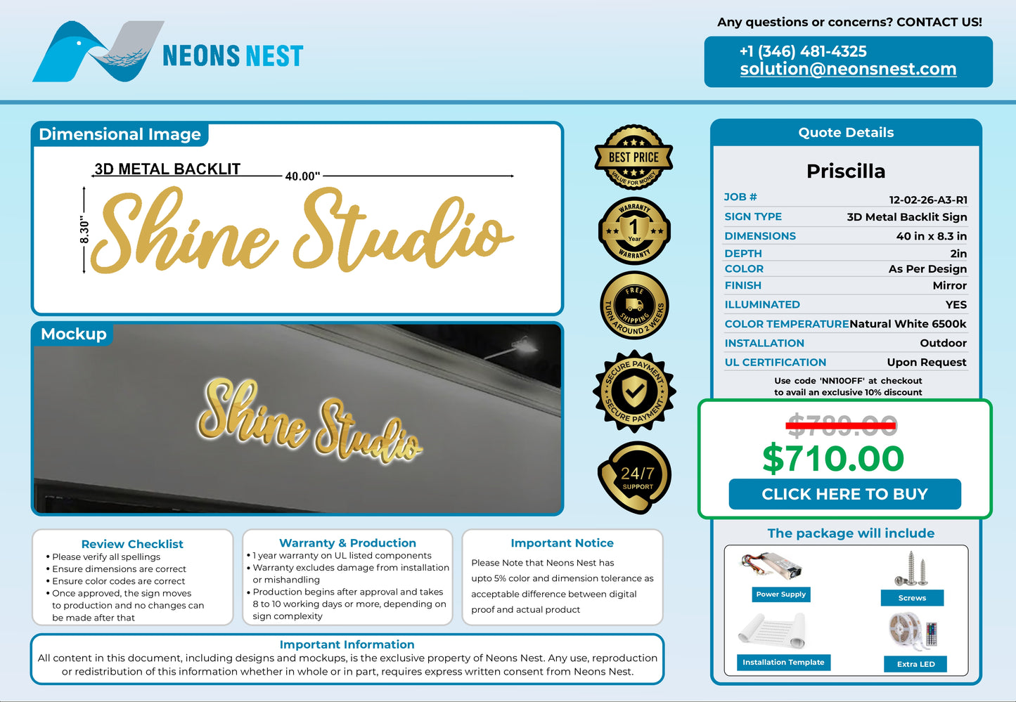 Shine Studio 3D Metal Back-Lit - Neonsnest.com