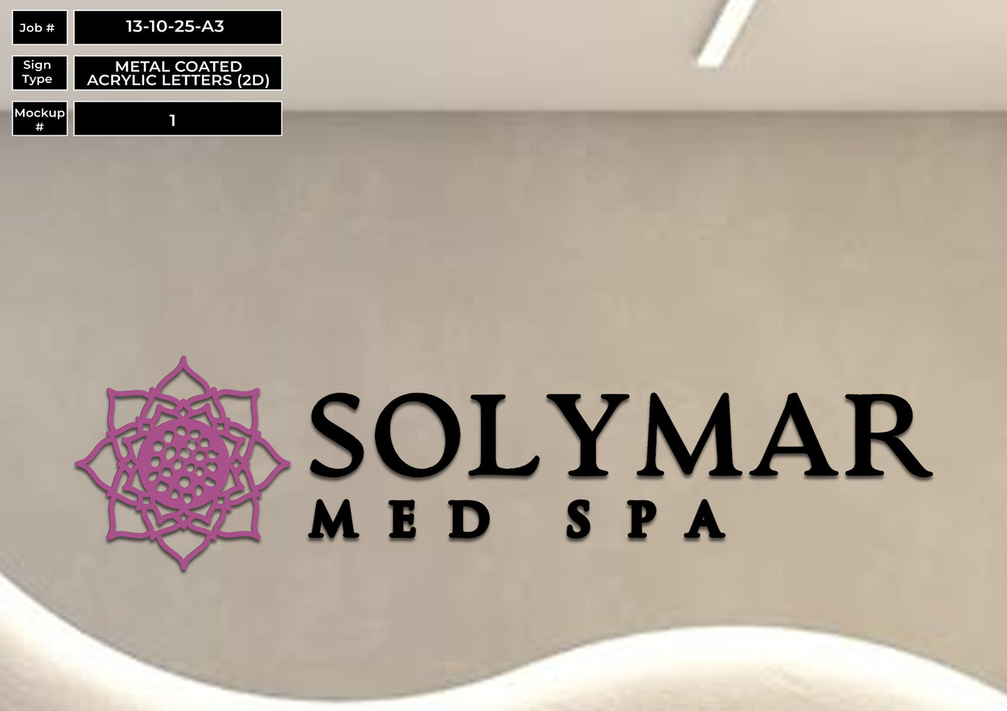 Solymar Med Spa | 2D Metal Coated Acrylic Letter Sign