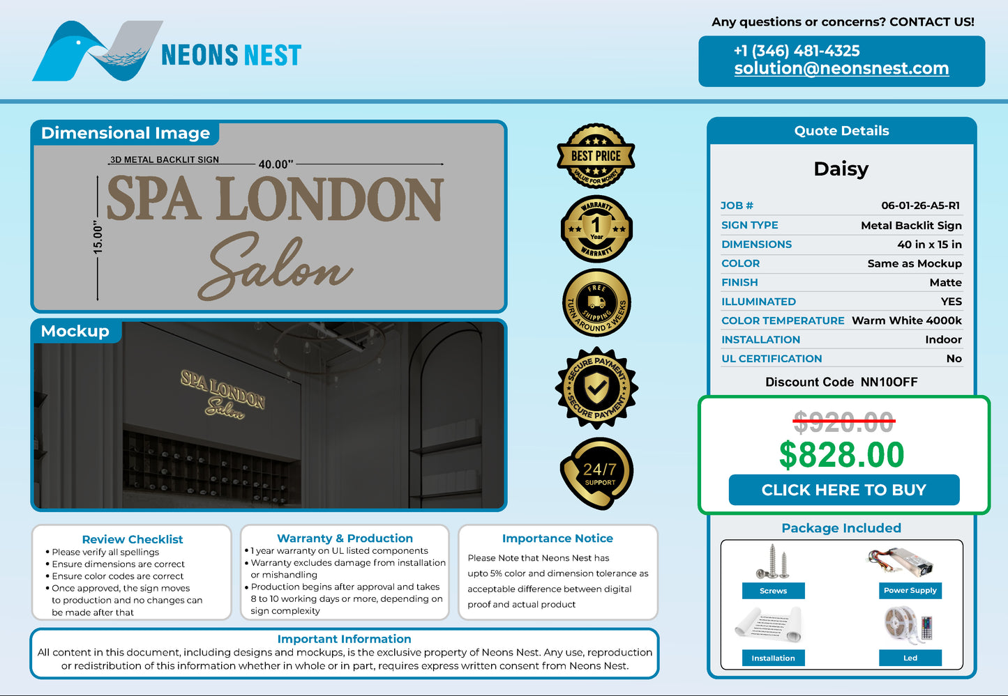 Spa London Salon 3D Metal Backlit Sign - Neonsnest.com