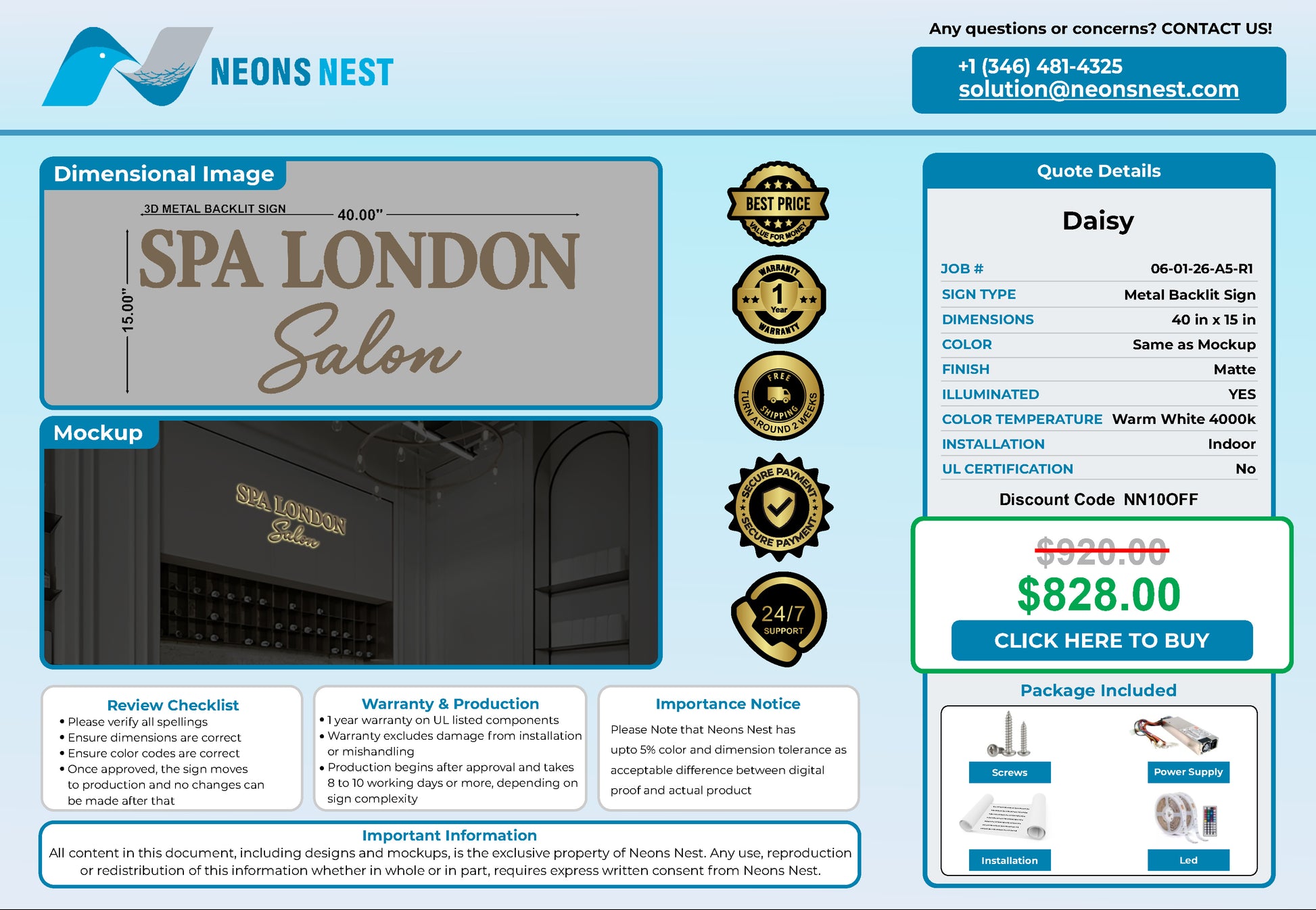 Spa London Salon 3D Metal Backlit Sign - Neonsnest.com