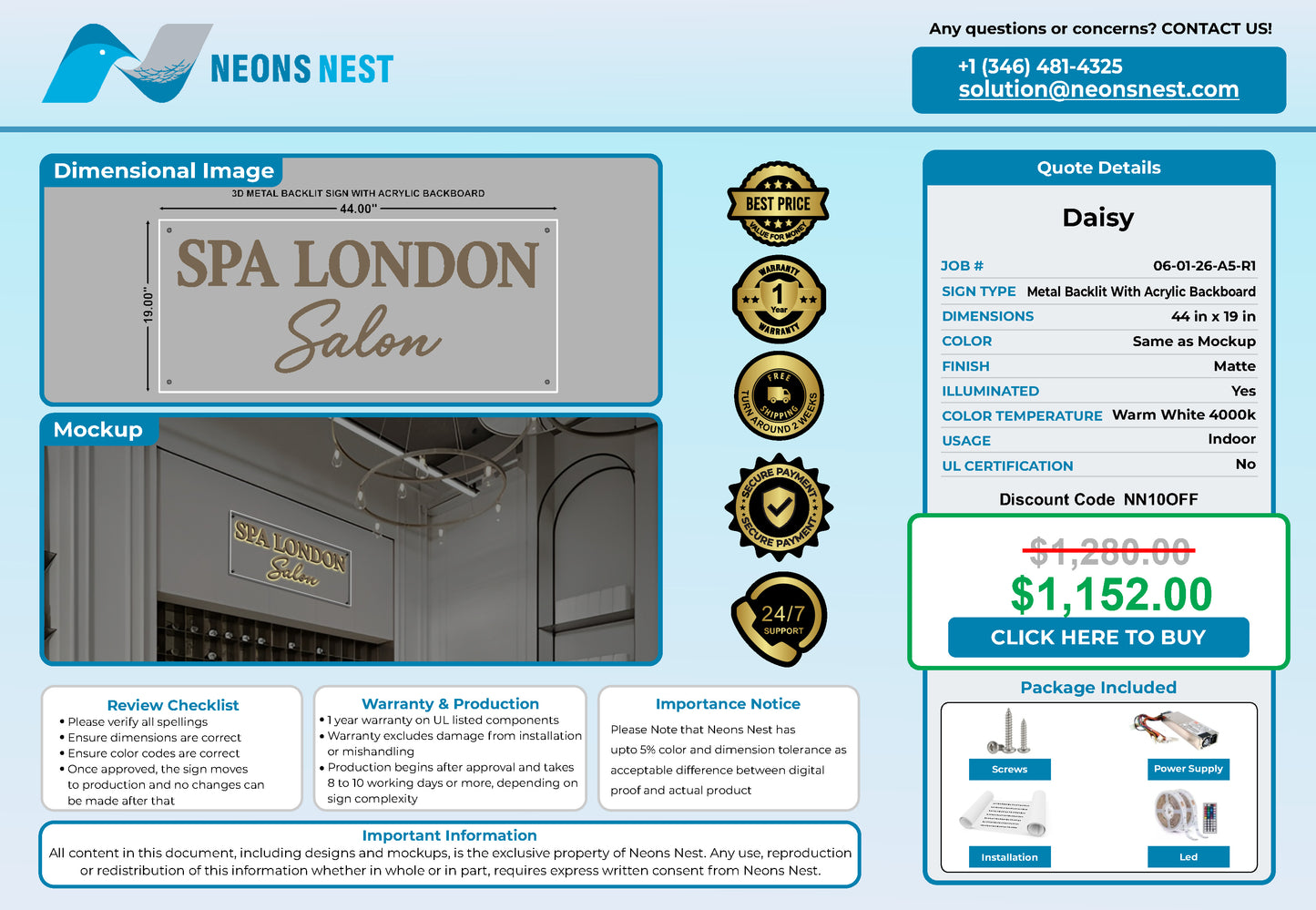 Spa London Salon 3D Metal Backlit Sign - Neonsnest.com