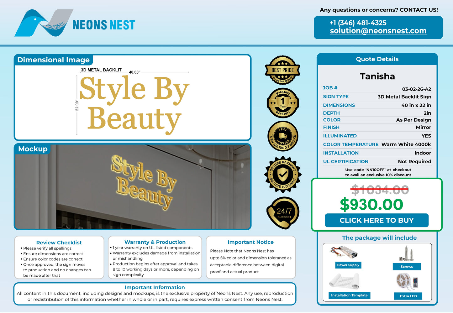Beauty house couture 3D Metal Back-Lit