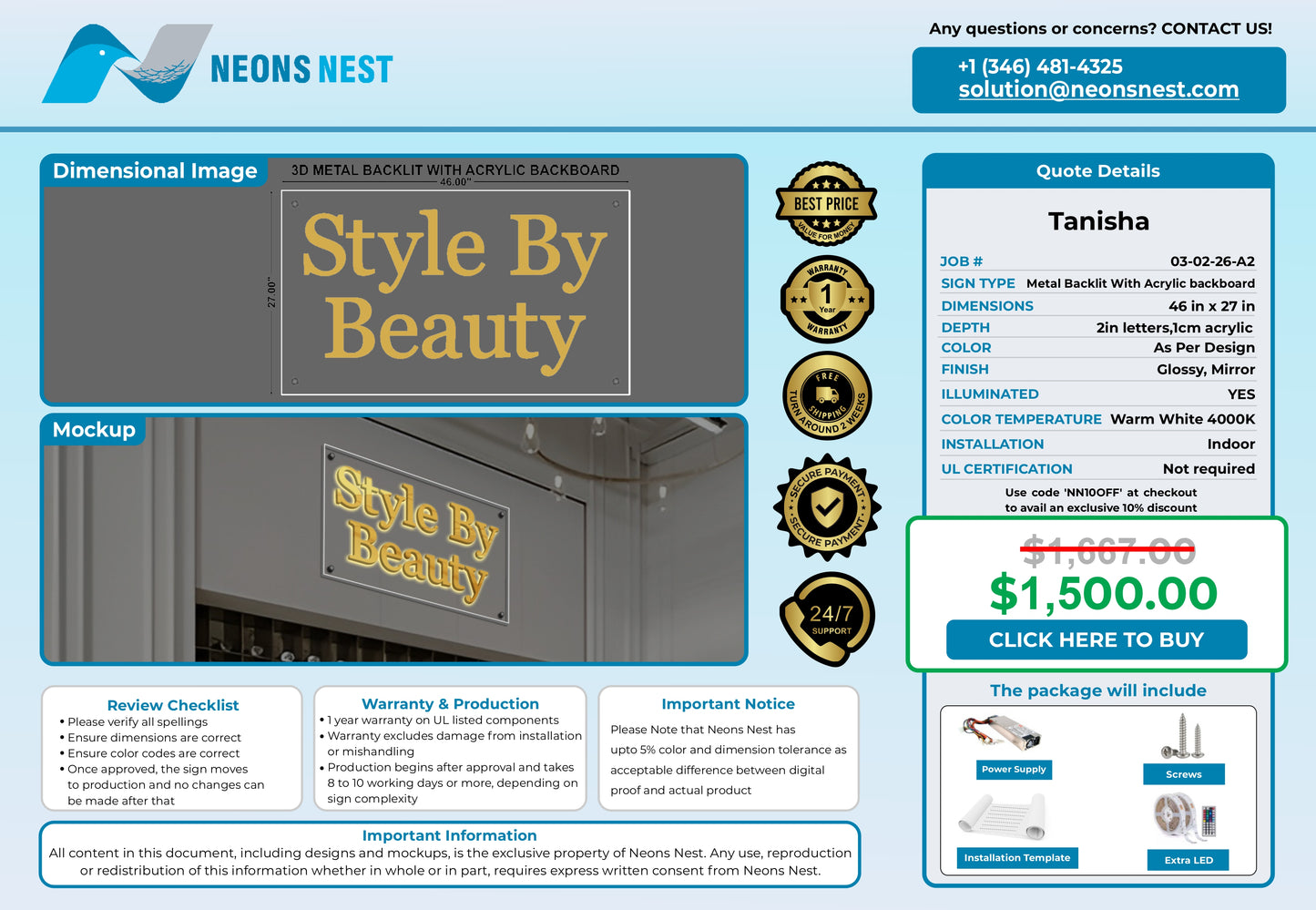Beauty house couture 3D Metal Back-Lit