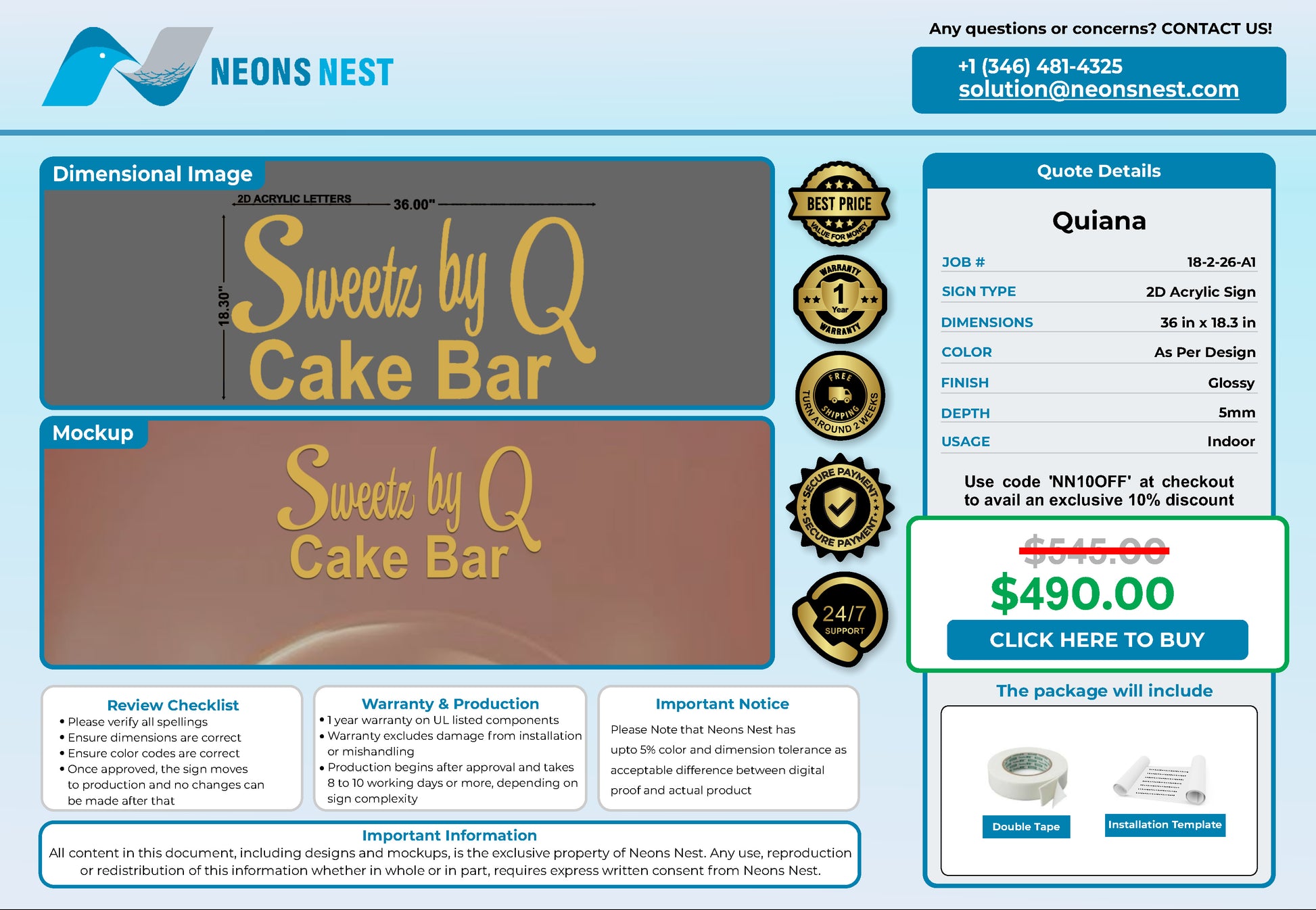 Sweetz by Q Cake Bar 2D Acrylic Letters - Neonsnest.com