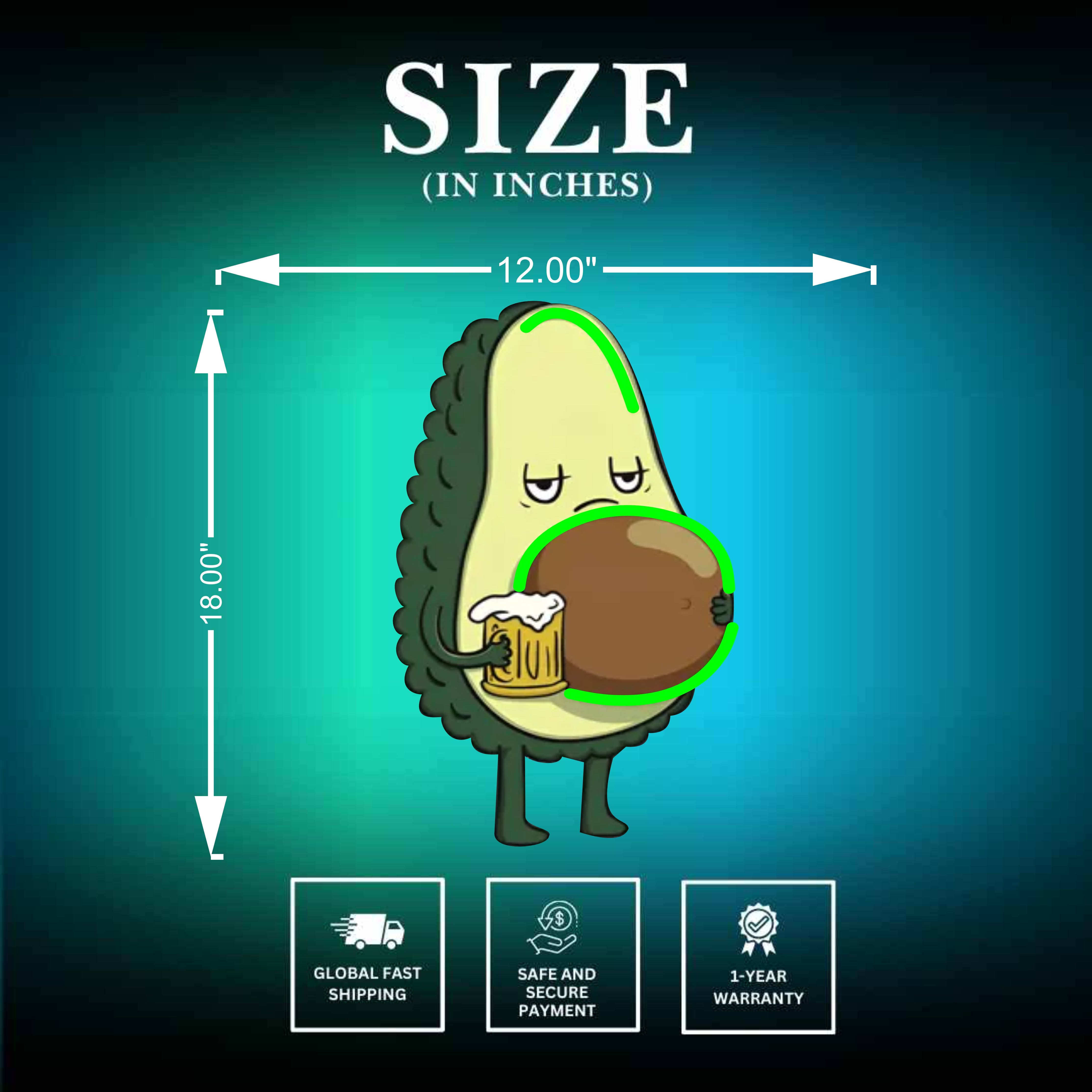 Avocado with Beer UV Neon Sign