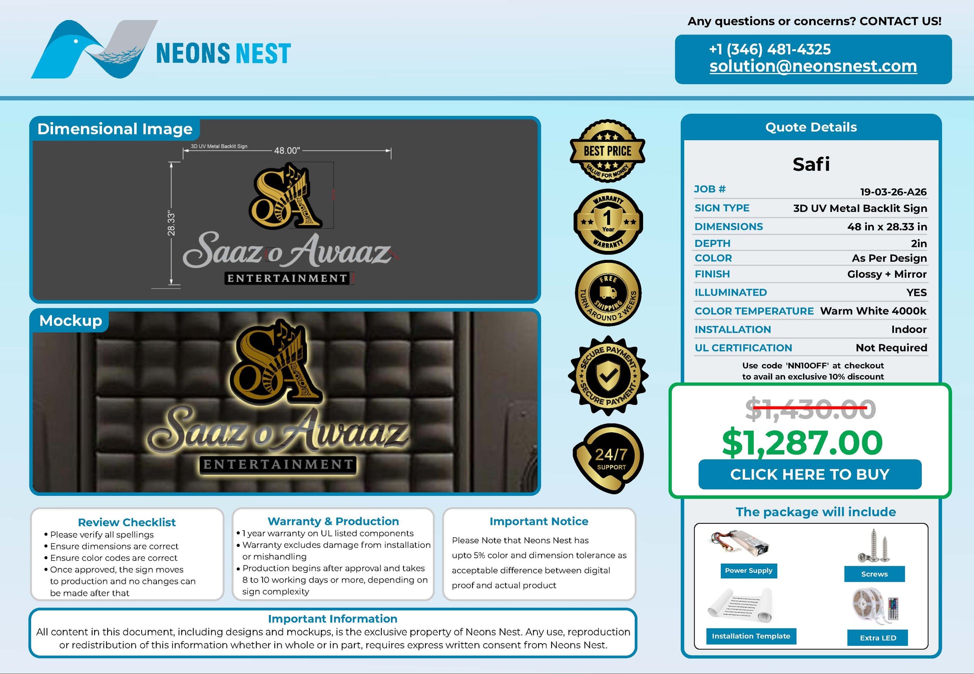 Saaz o Awaaz 3D Metal Backlit - Neonsnest.com