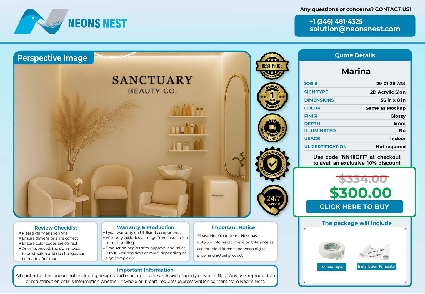 Sanctuary Beauty Co 2D Acrylic Sign