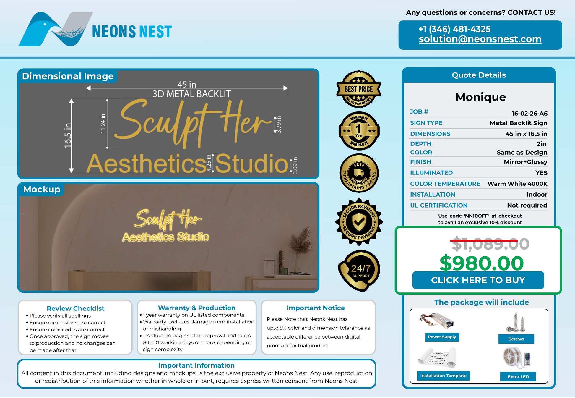 SculptHer Aesthetics Studio 3D Metal Backlit Sign - Neonsnest.com