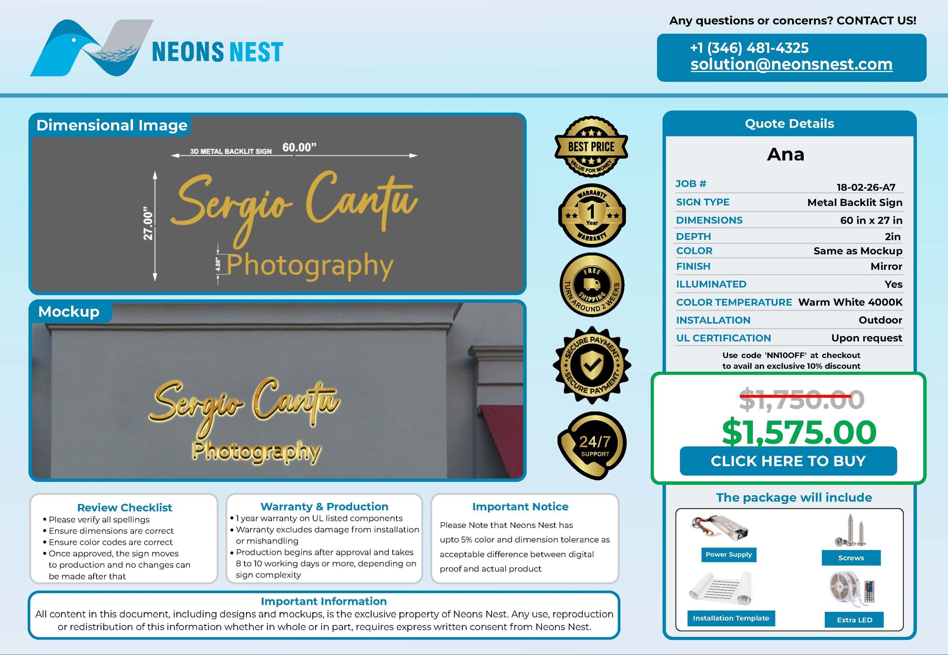 Sergio 3D Metal Backlit Sign - Neonsnest.com