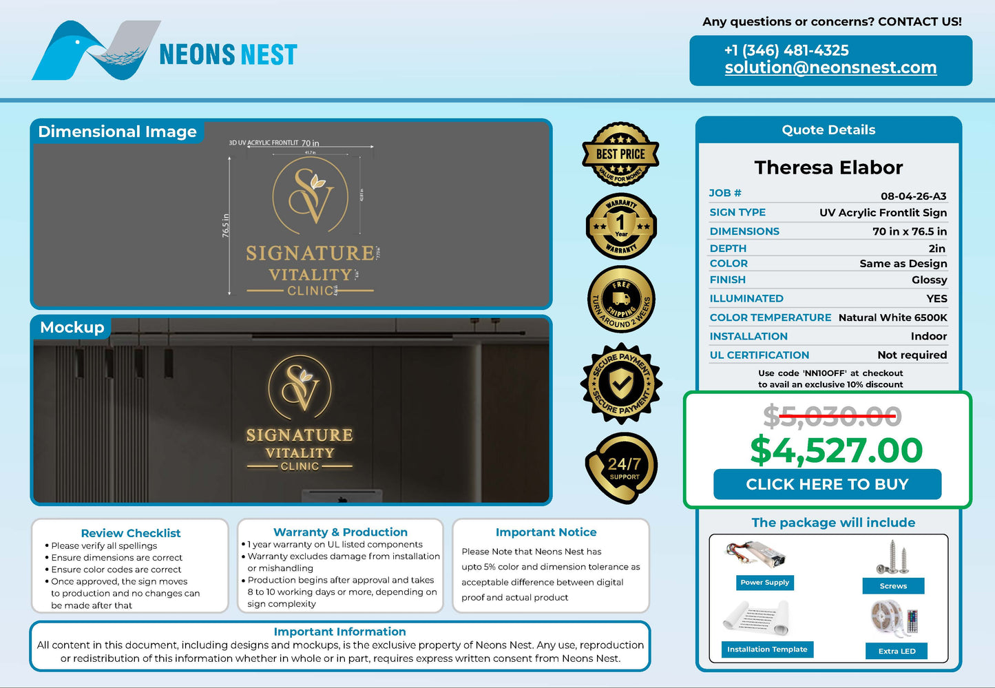 Signature Vitality Clinic 3D Acrylic Frontlit - Neonsnest.com