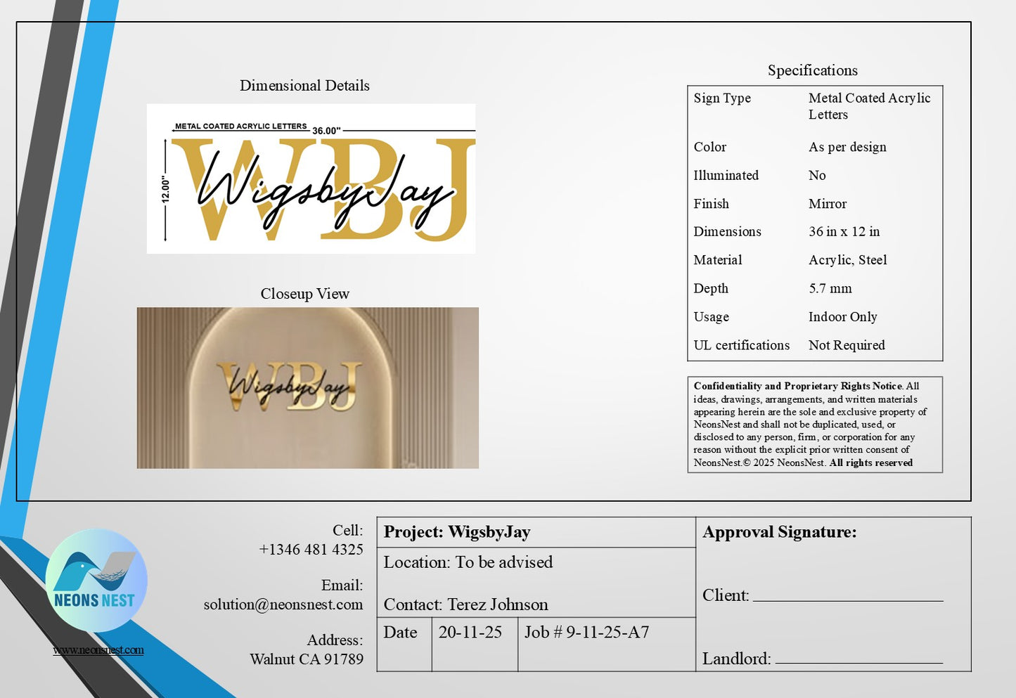 Metal Coated Letter Sign for WigsbyJay