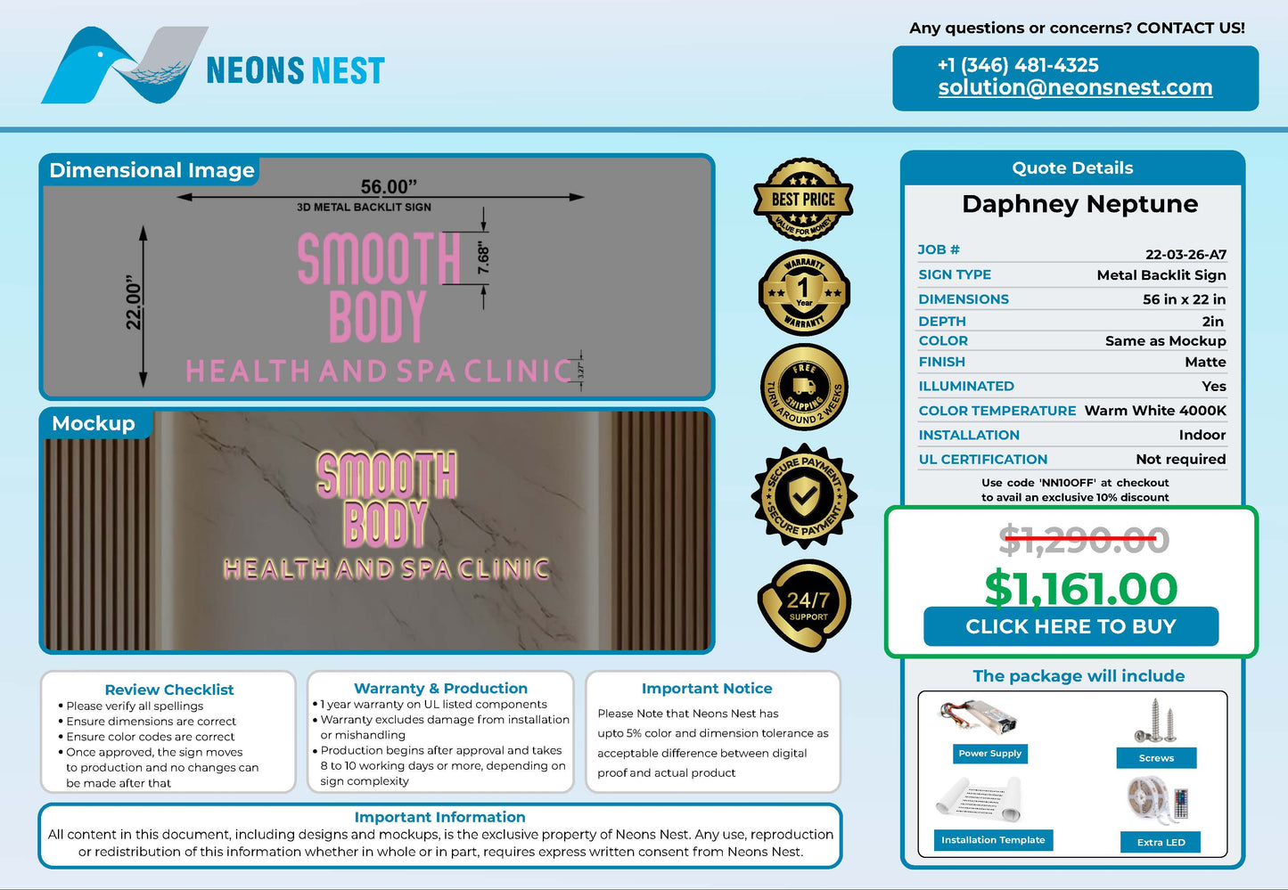 Smooth Body Health and Spa 3D Metal Backlit - Neonsnest.com