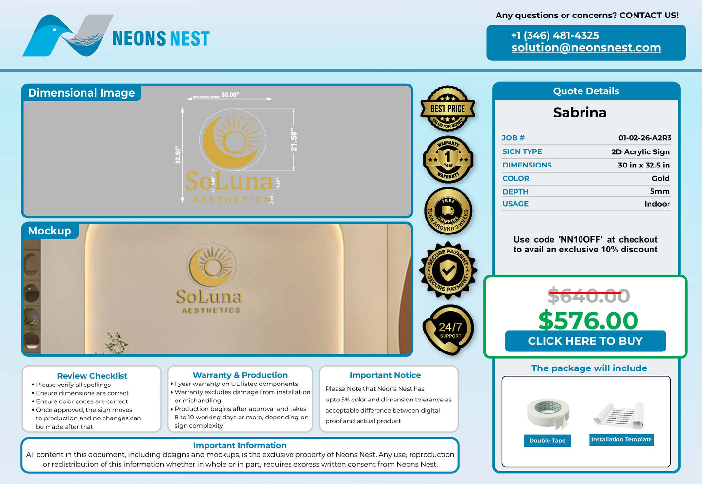SoLuna Aesthetics 2D Acrylic Sign - Neonsnest.com