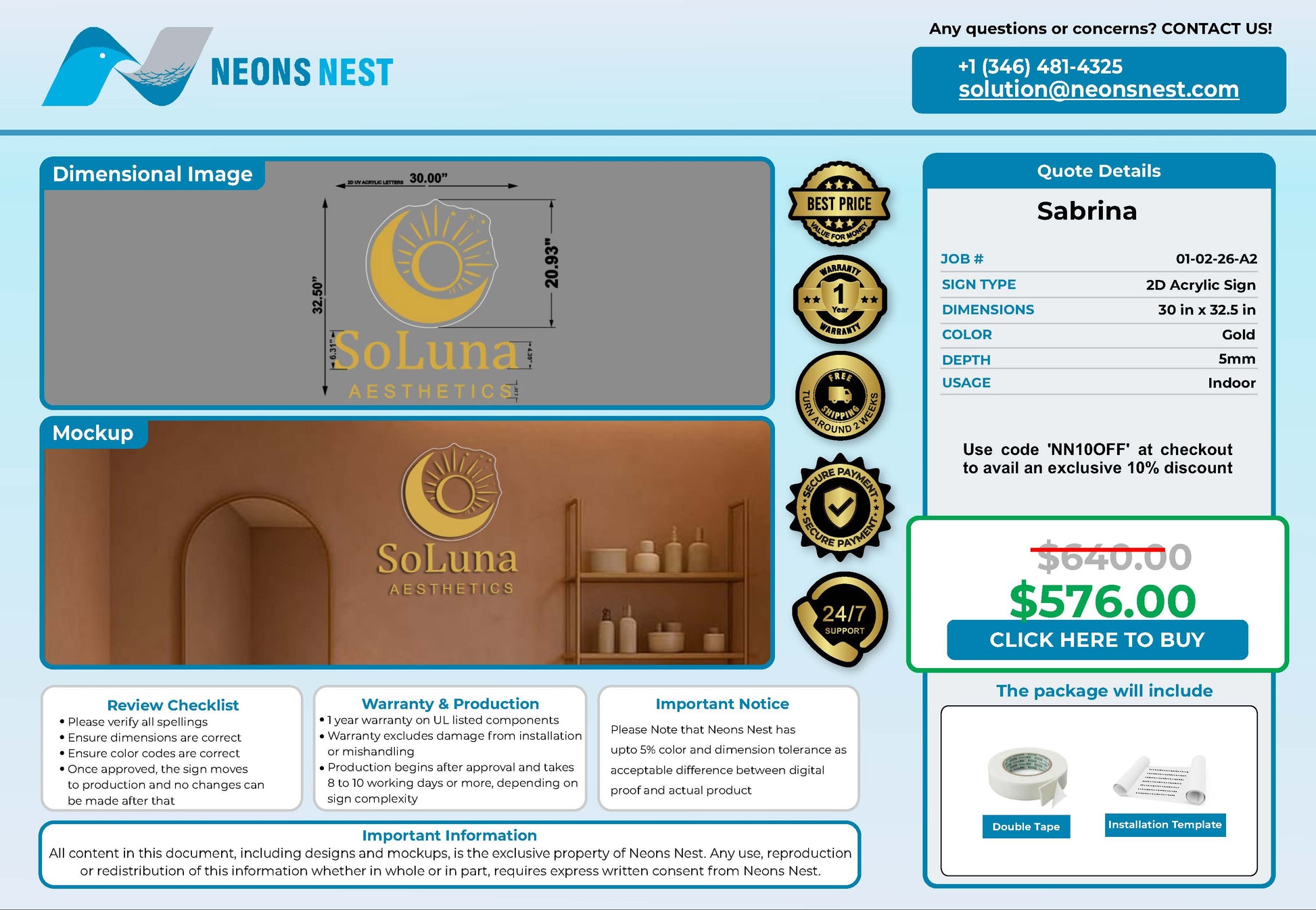 SoLuna Aesthetics 2D Acrylic Sign - Neonsnest.com
