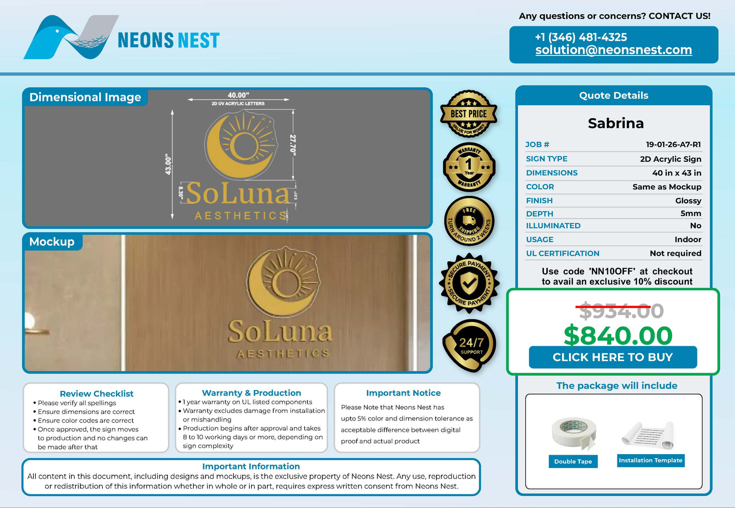 SoLuna Aesthetics 2D Acrylic Sign