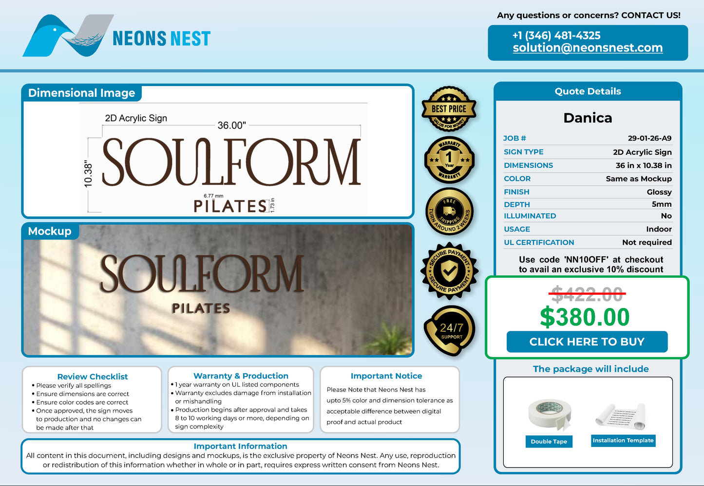 Soulform Pilates 2D Acrylic Letters