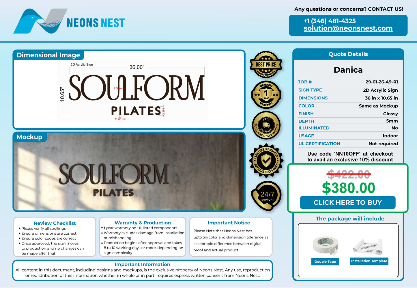 Soulform Pilates 2D Acrylic Letters