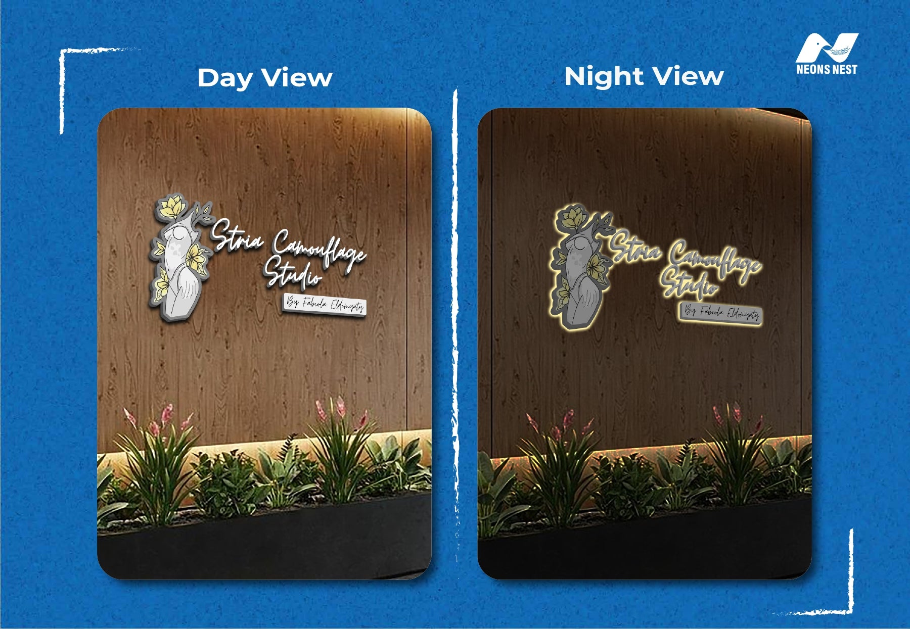 3D Metal Baklit Sign Indoor-Stria Camouflage Studio - Neonsnest.com