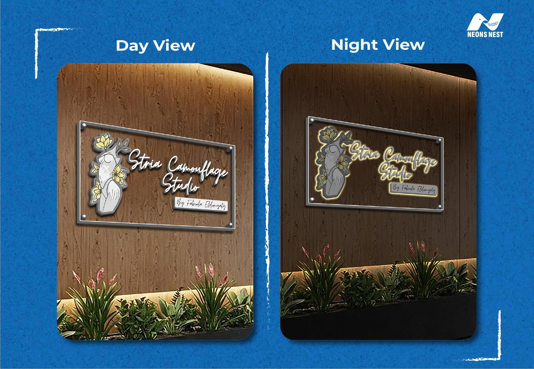 Metal Backlit With Acrylic Backboard Indoor-Stria Camouflage Studio - Neonsnest.com