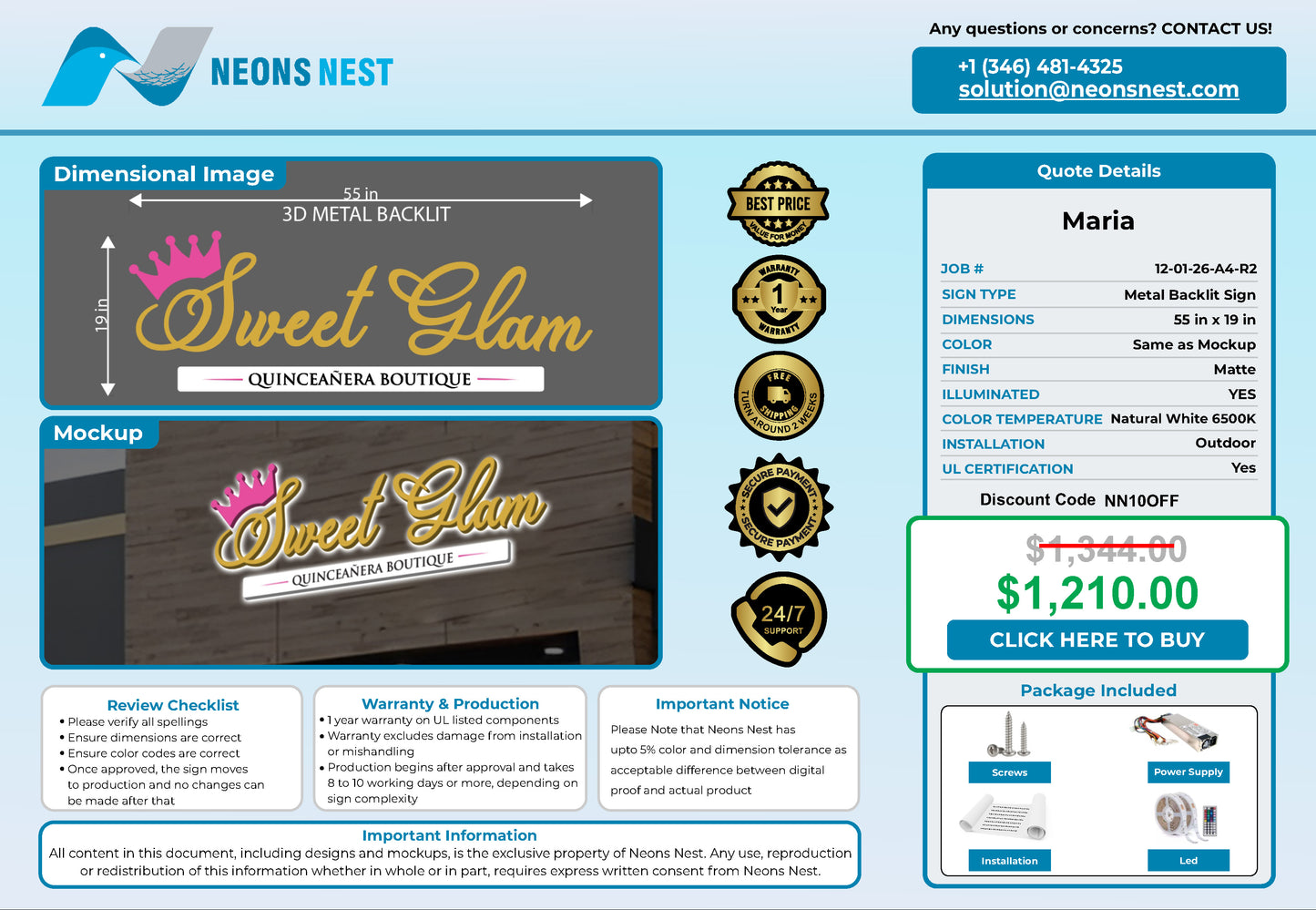 Sweet glam 3D Metal Backlit Sign Pink Edition
