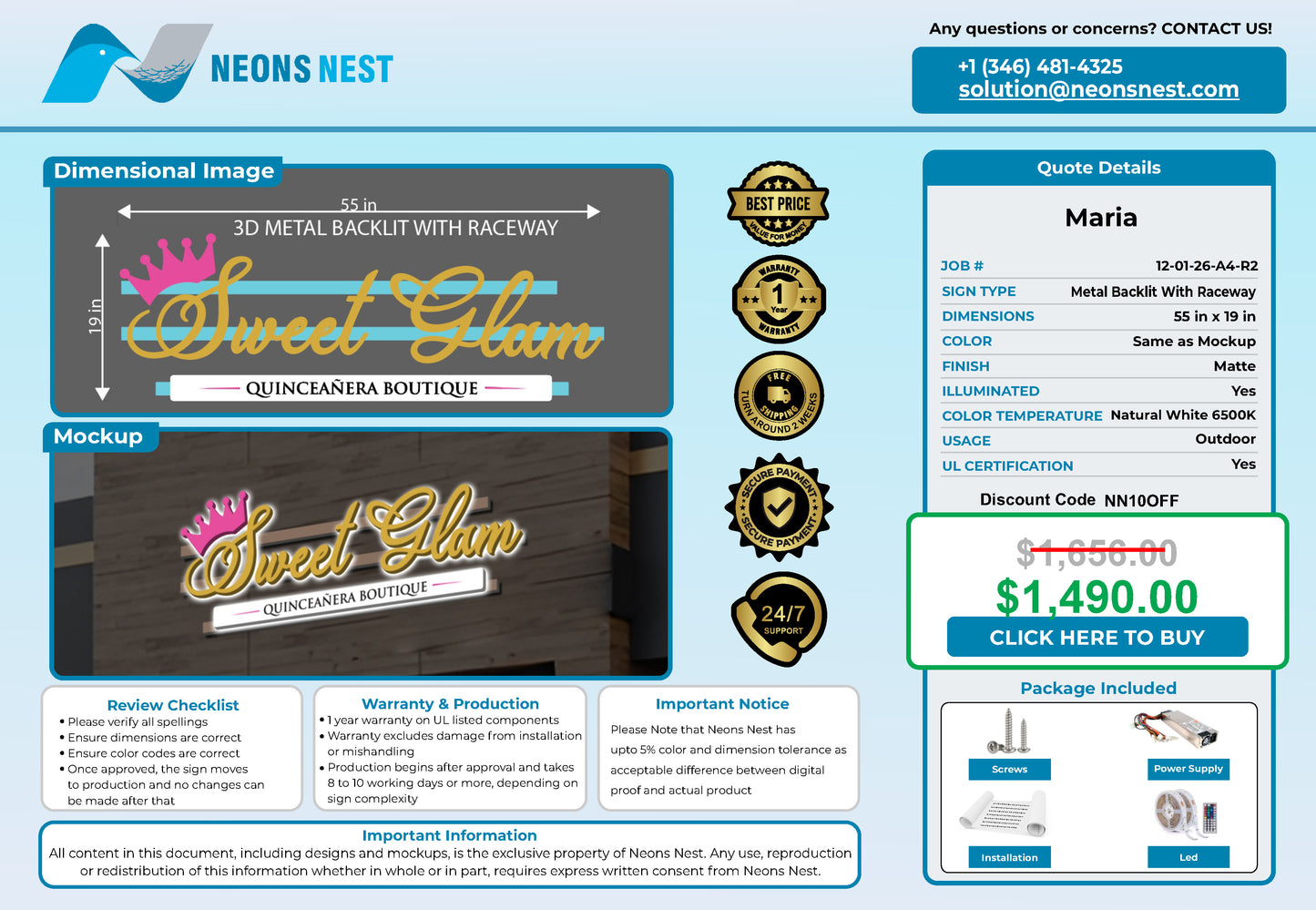 Sweet glam 3D Metal Backlit Sign Pink Edition