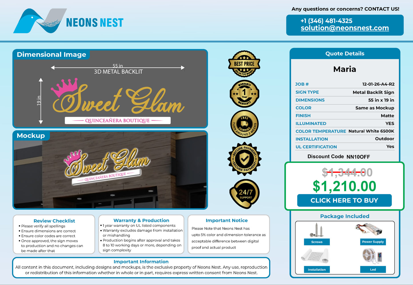 Sweet glam 3D Metal Backlit Sign Pink Edition