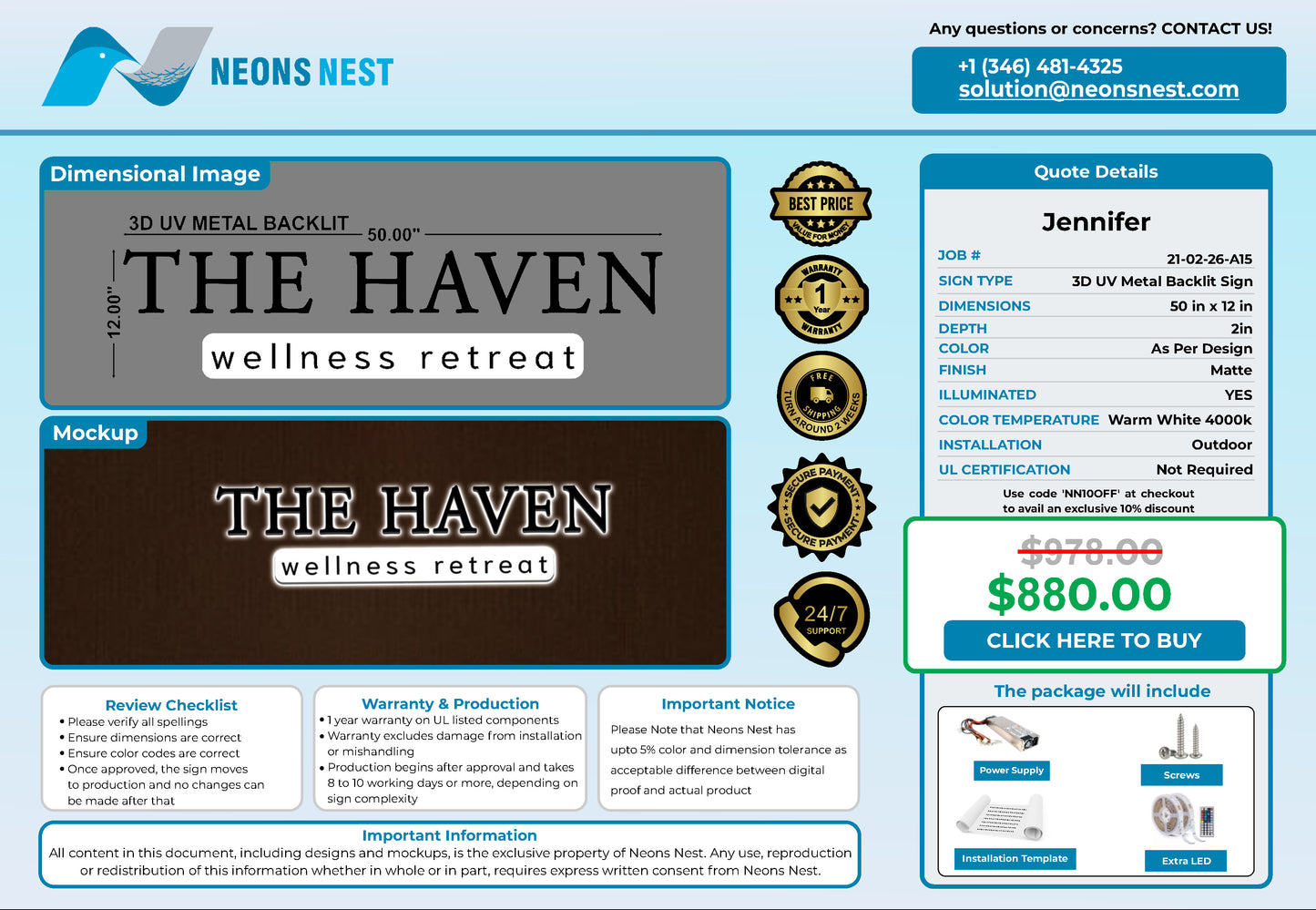 The Haven Wellness Retreat 3D Metal Back-Lit - Neonsnest.com