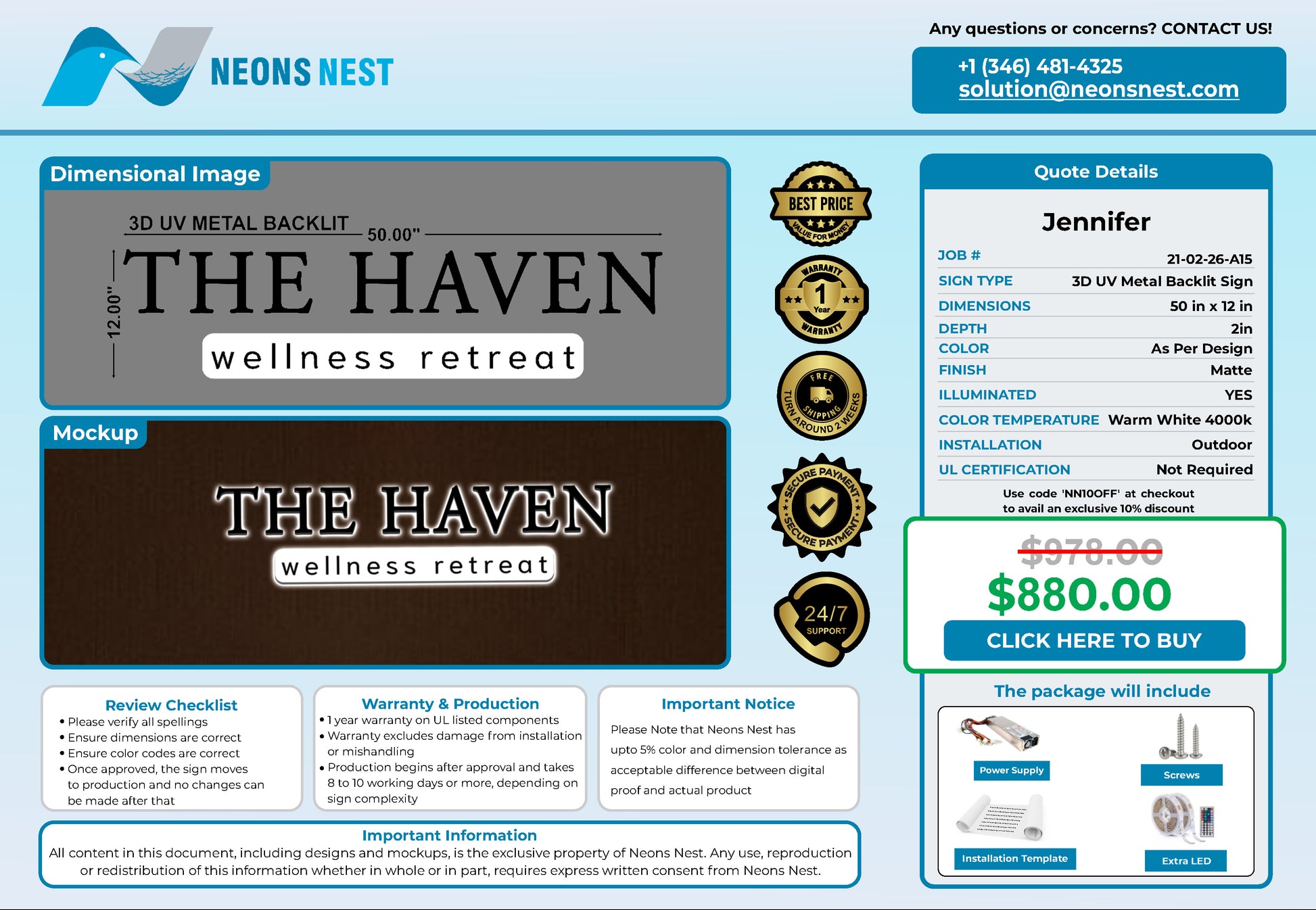 The Haven Wellness Retreat 3D Metal Back-Lit - Neonsnest.com