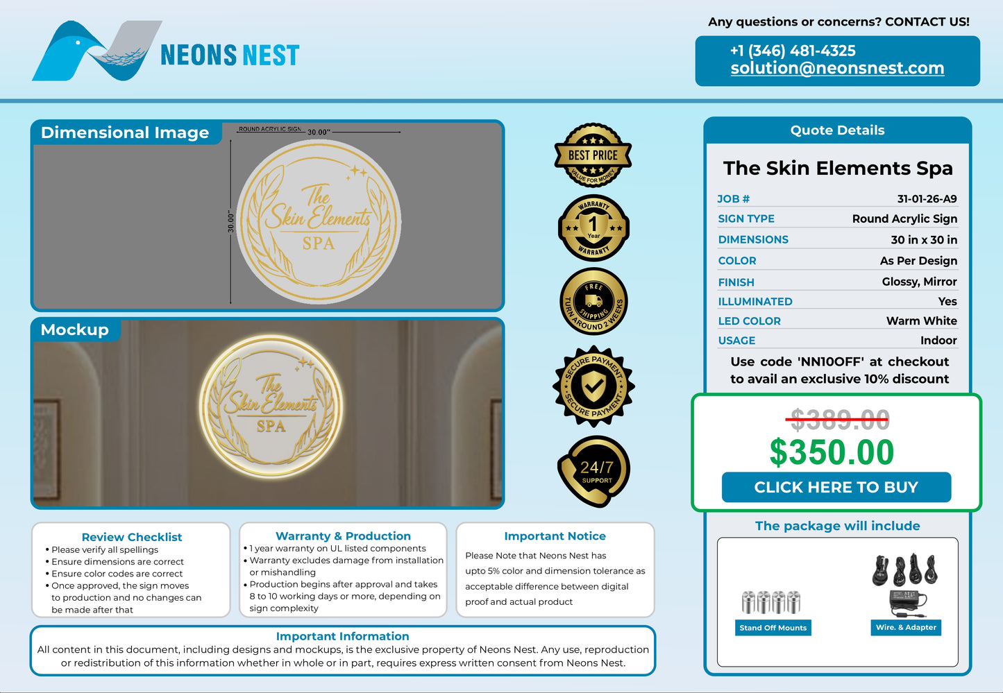 The Skin Elements Spa Round Acrylic Sign