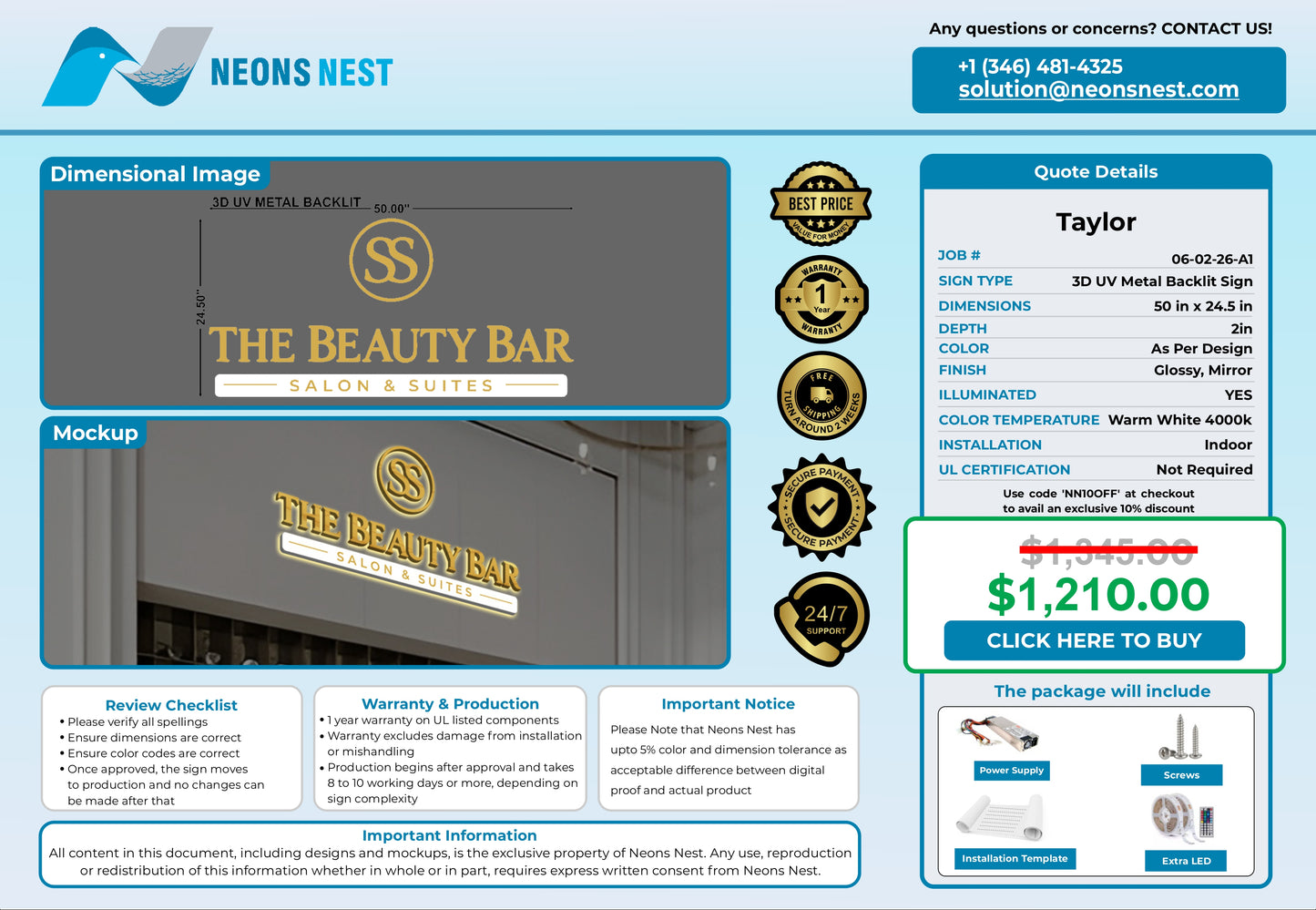 The Beauty Bar Salin & Suites 3D Metal Back-Lit