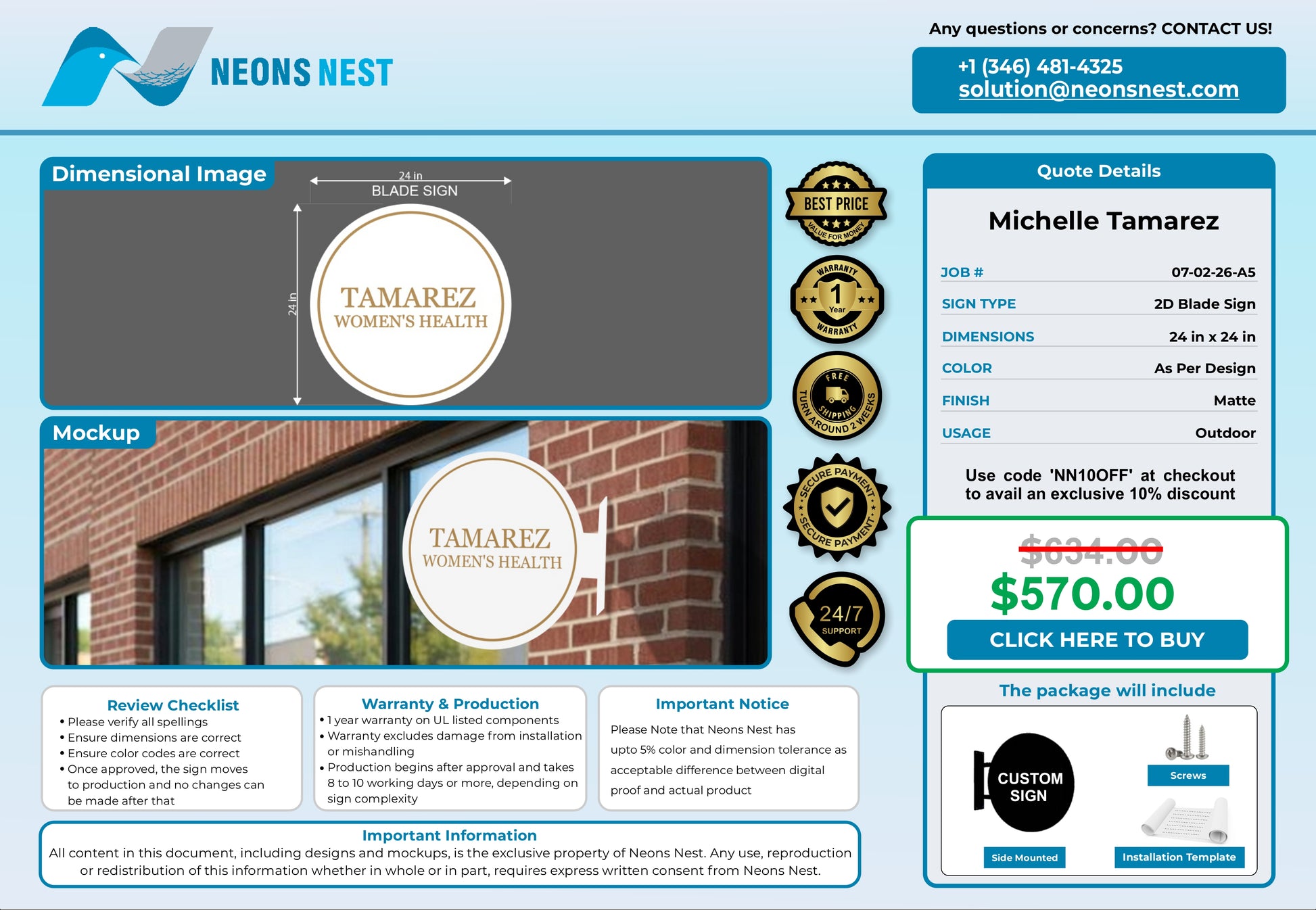 Tamarez Women's Health 2D Blade Sign - Neonsnest.com