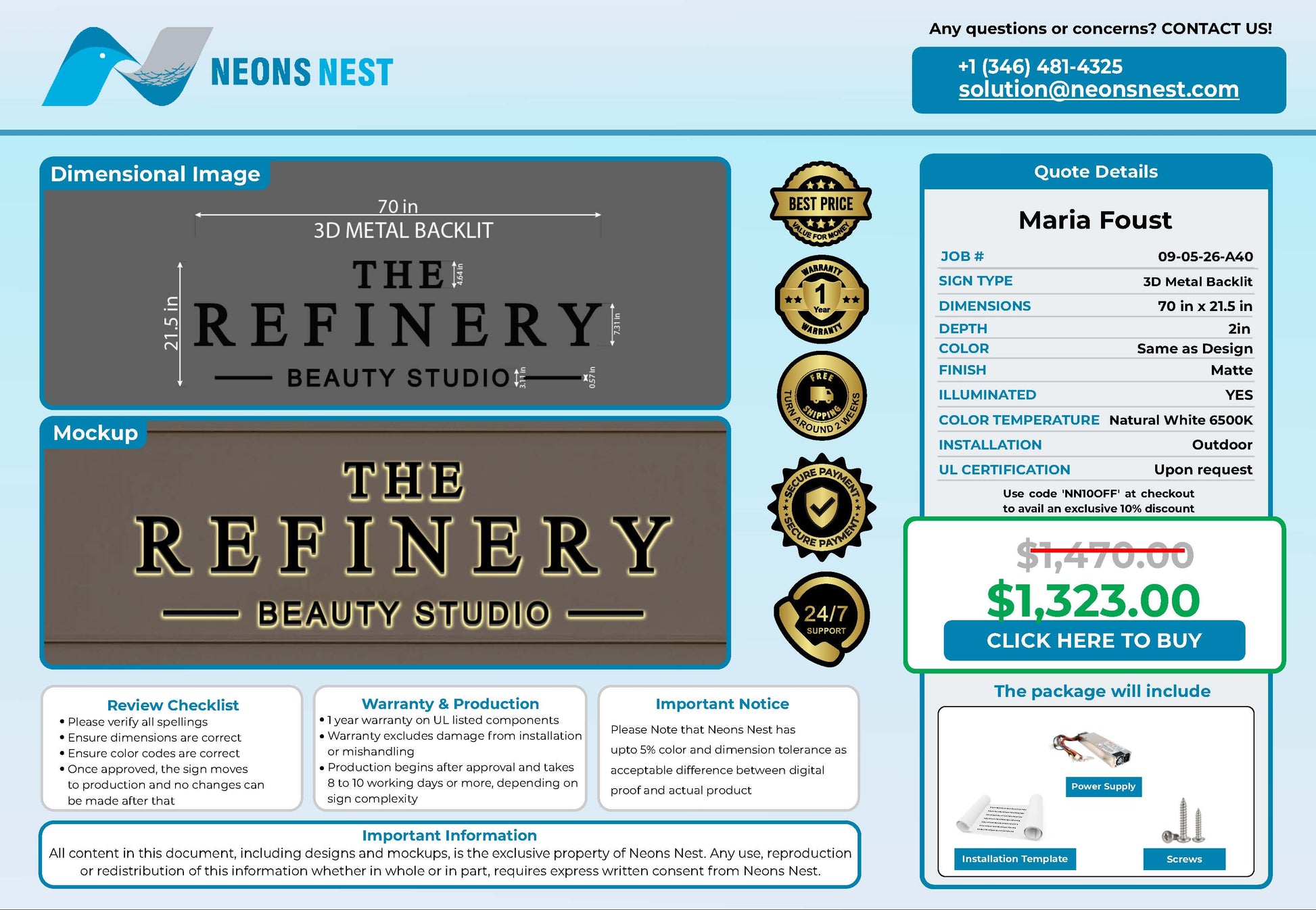 The Refinery Beauty Studio 3D Metal Backlit - Neonsnest.com