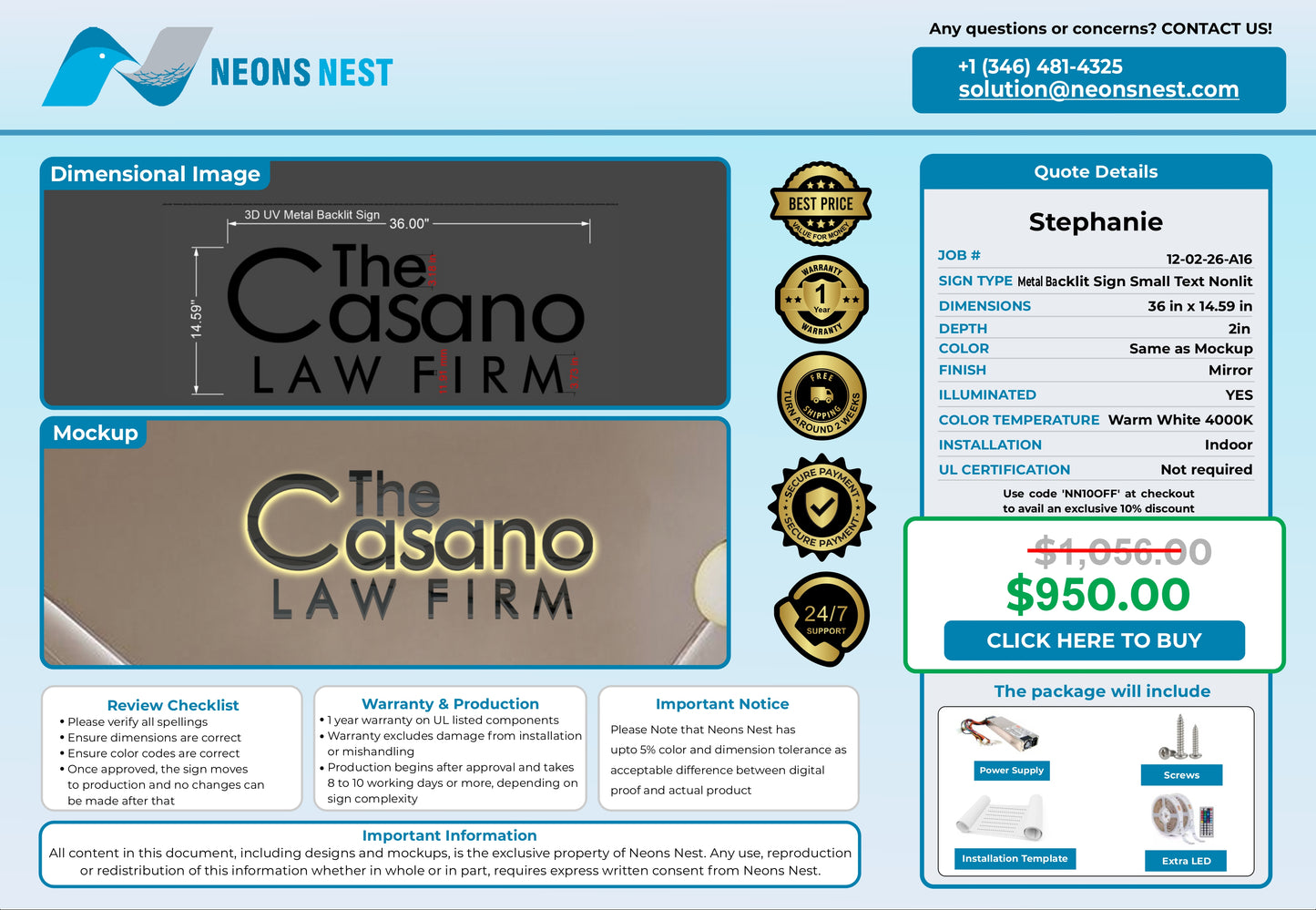 The Casano Law Firm 3D Metal Back-Lit