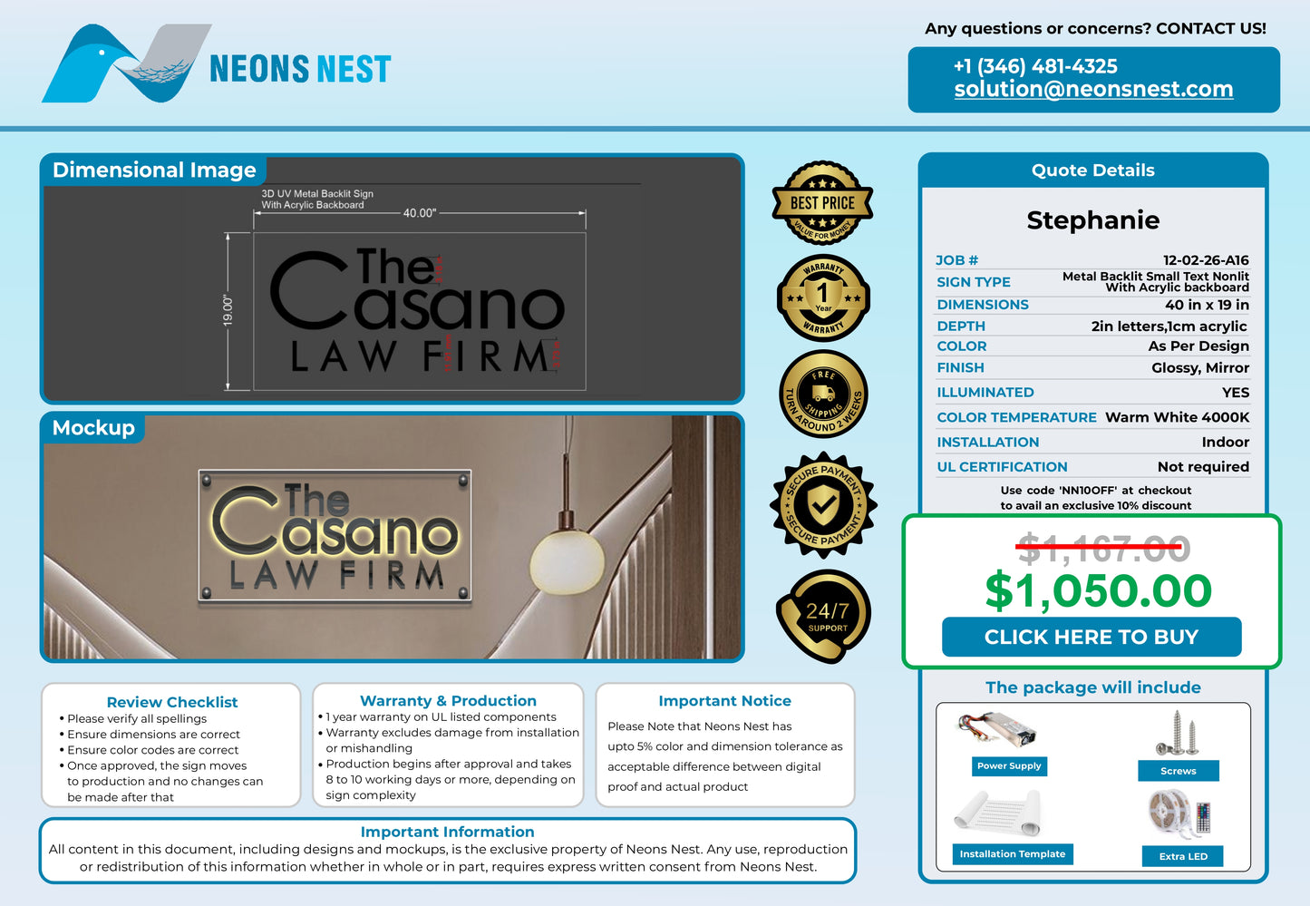 The Casano Law Firm 3D Metal Back-Lit