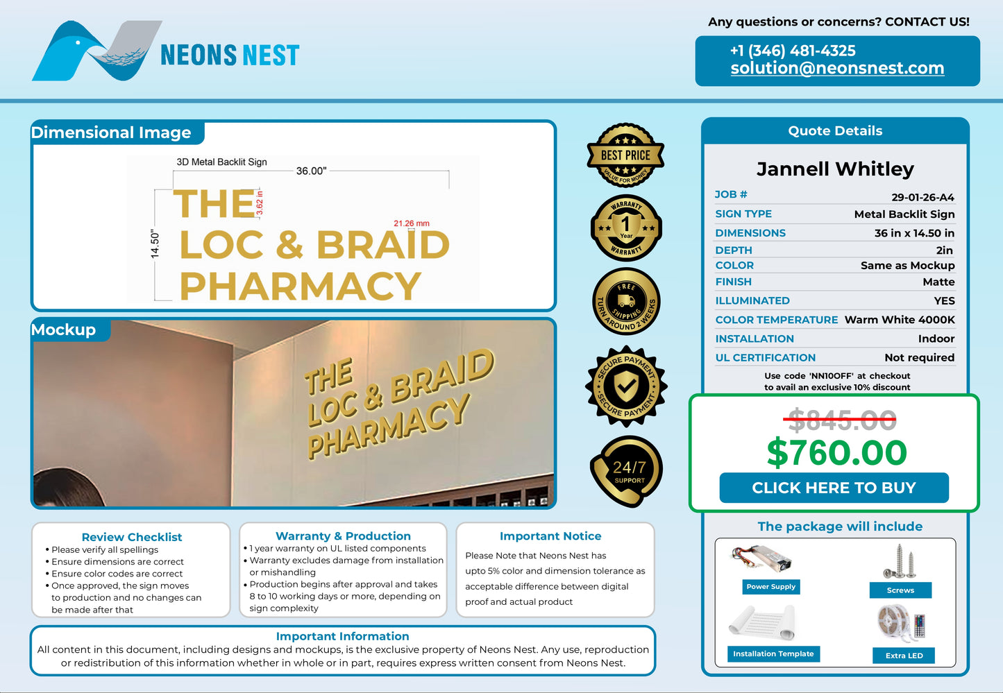 The Loc & braid pharmacy 3D Metal Back-Lit