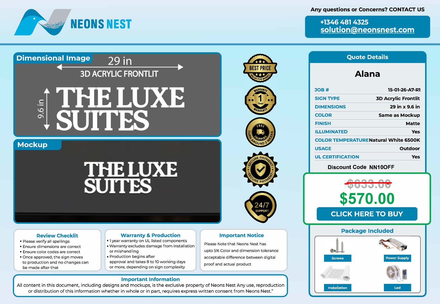 The Luxe Suites 3D Acrylic Front-Lit