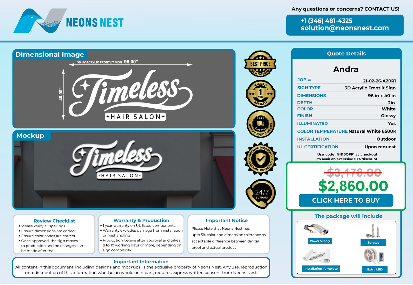 Timeless hair salon 3D Frontlit & Backlit - Neonsnest.com