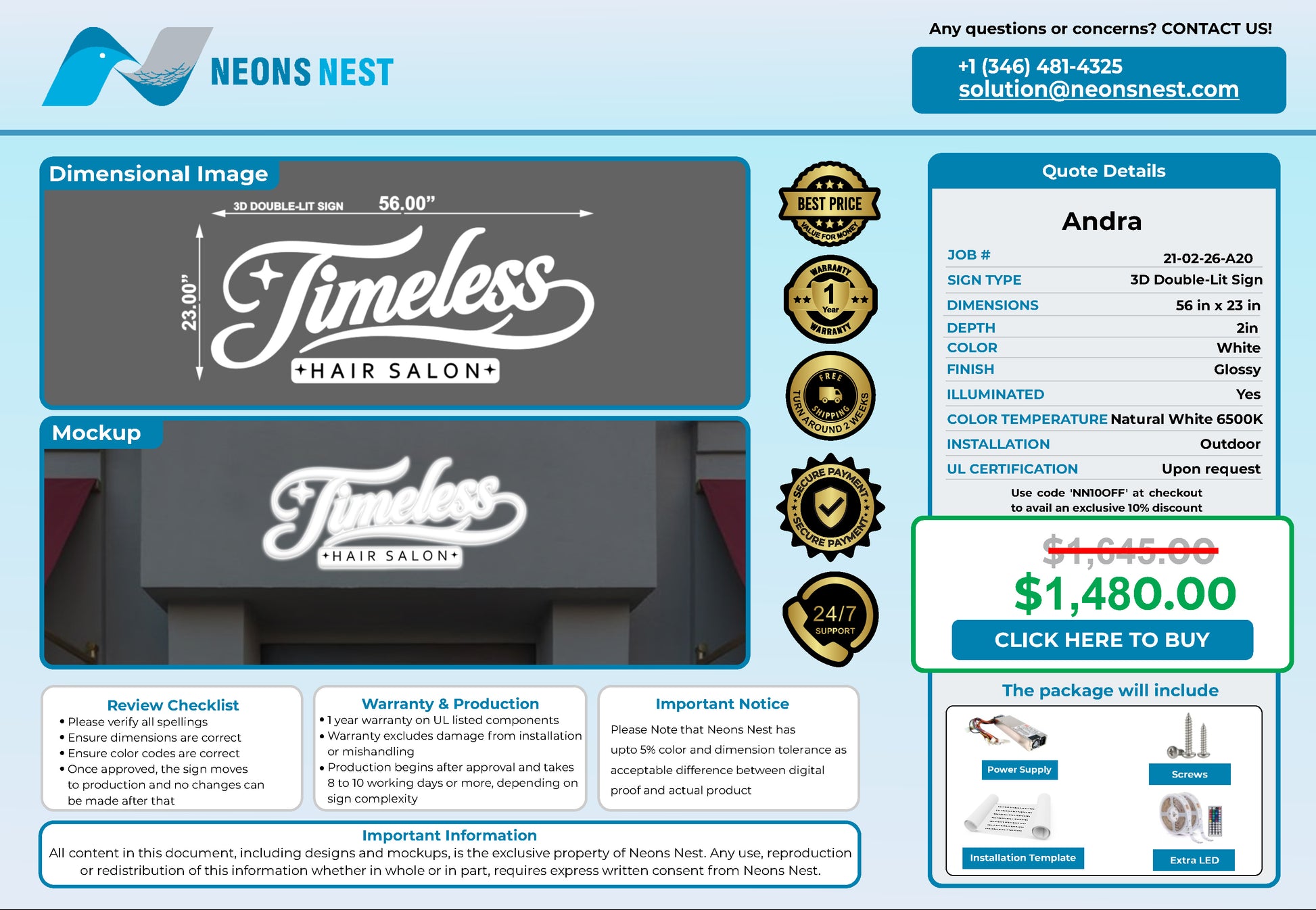 Timeless hair salon 3D Frontlit & Backlit - Neonsnest.com